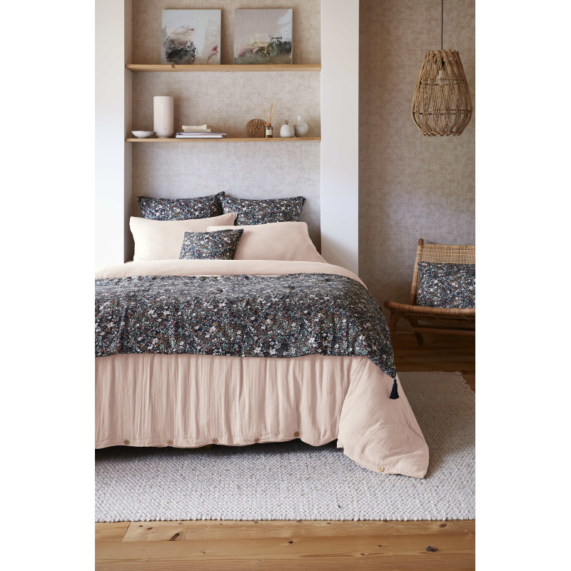 Cotton gauze bedspread or end-of-bed throw L'EFFET PAPILLON Blue