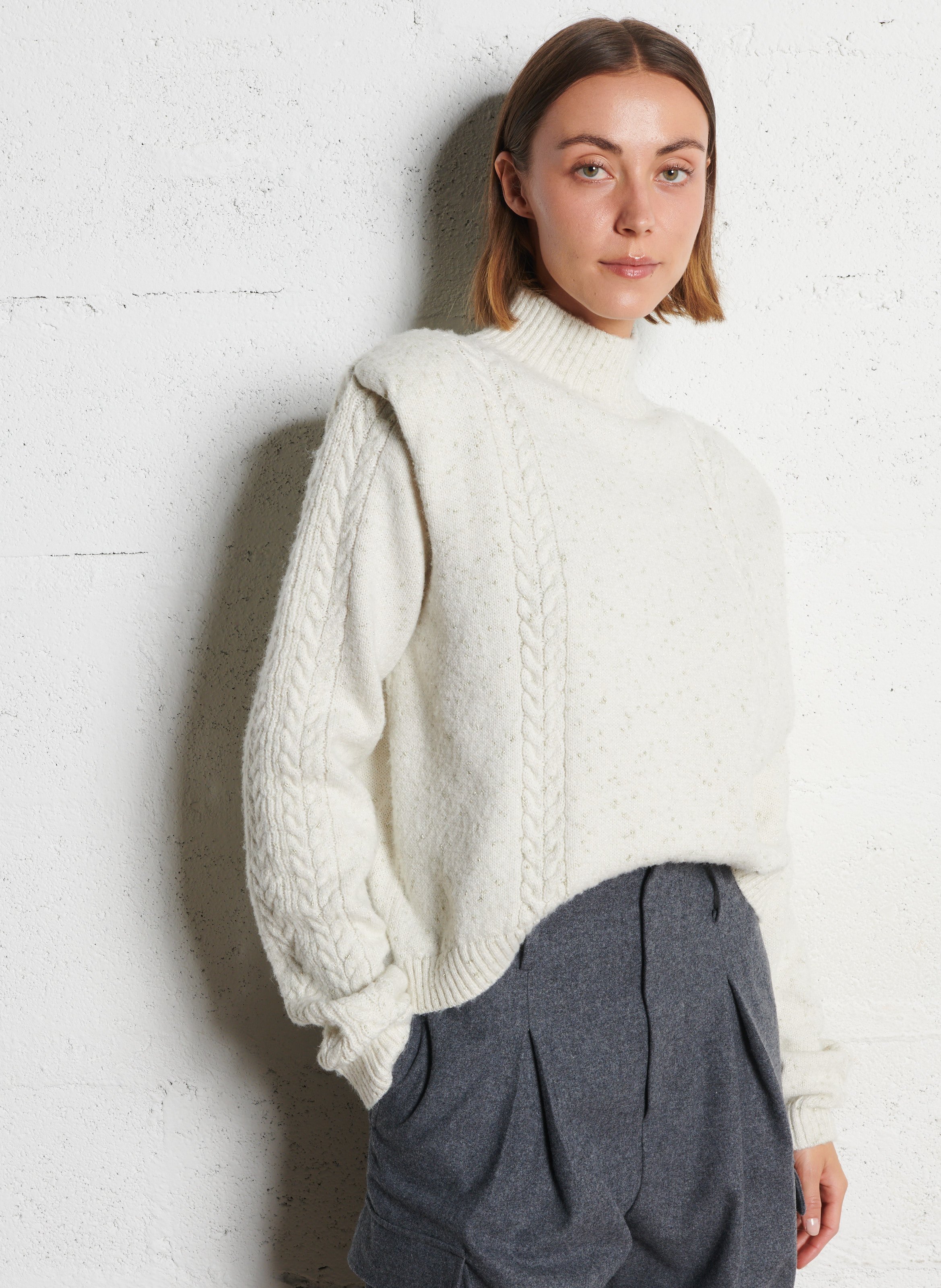 Pull court tressé à détails métallisés IKKS