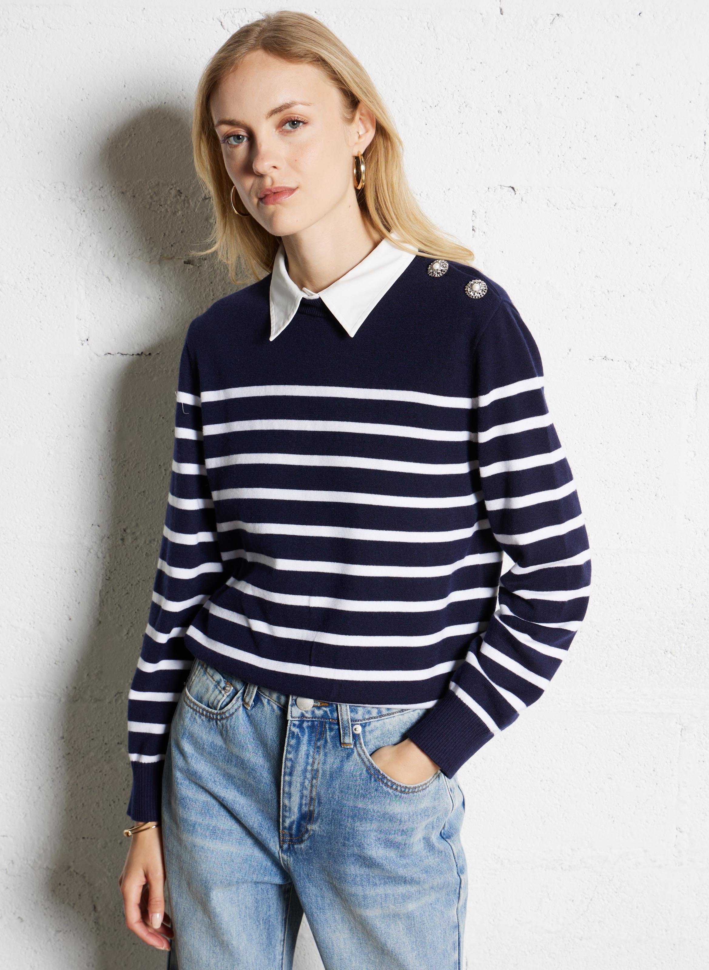 Pull droit à rayures SUNCOO Bleu