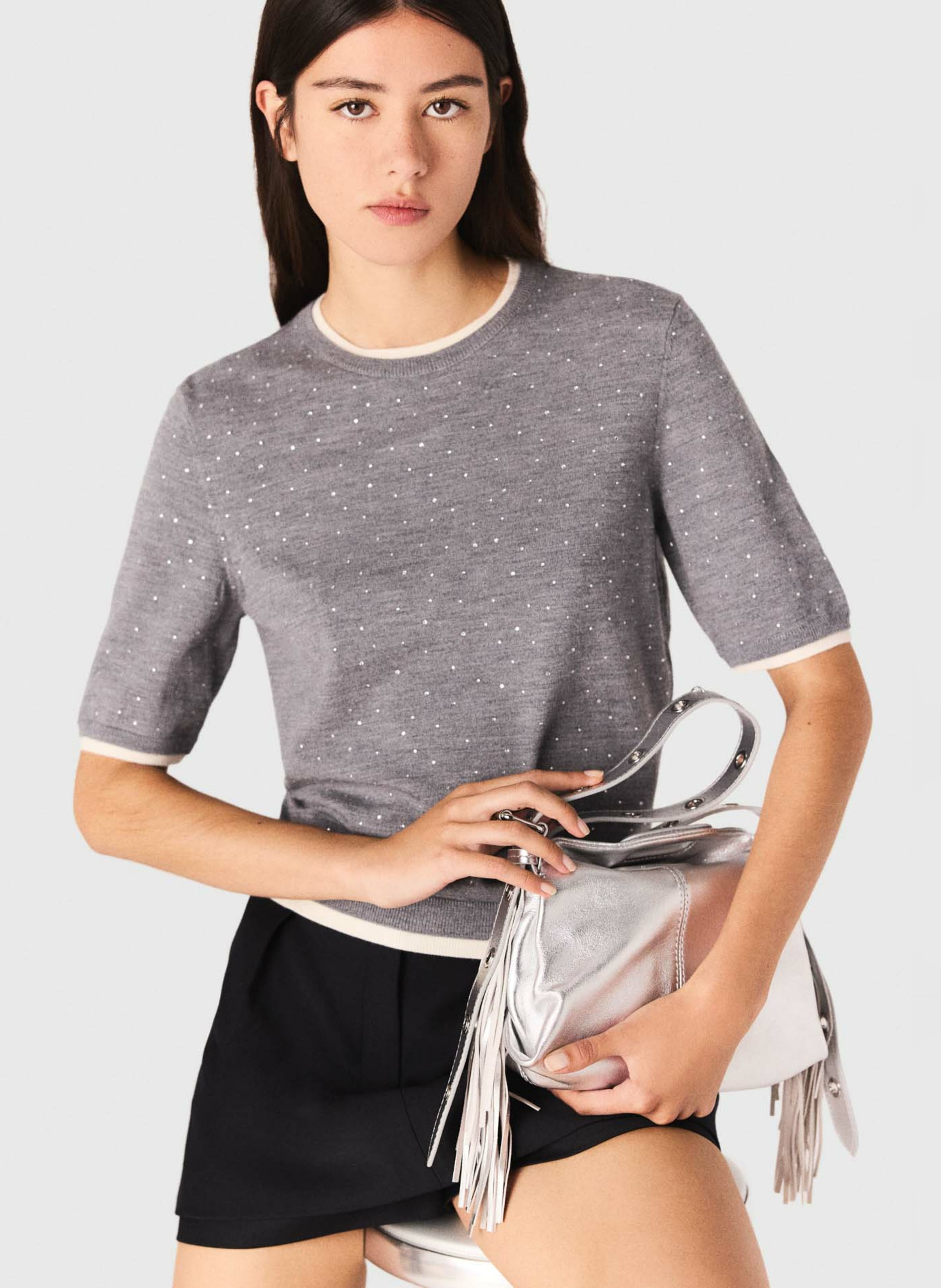 Pull col rond en laine mélangée MAJE Gris