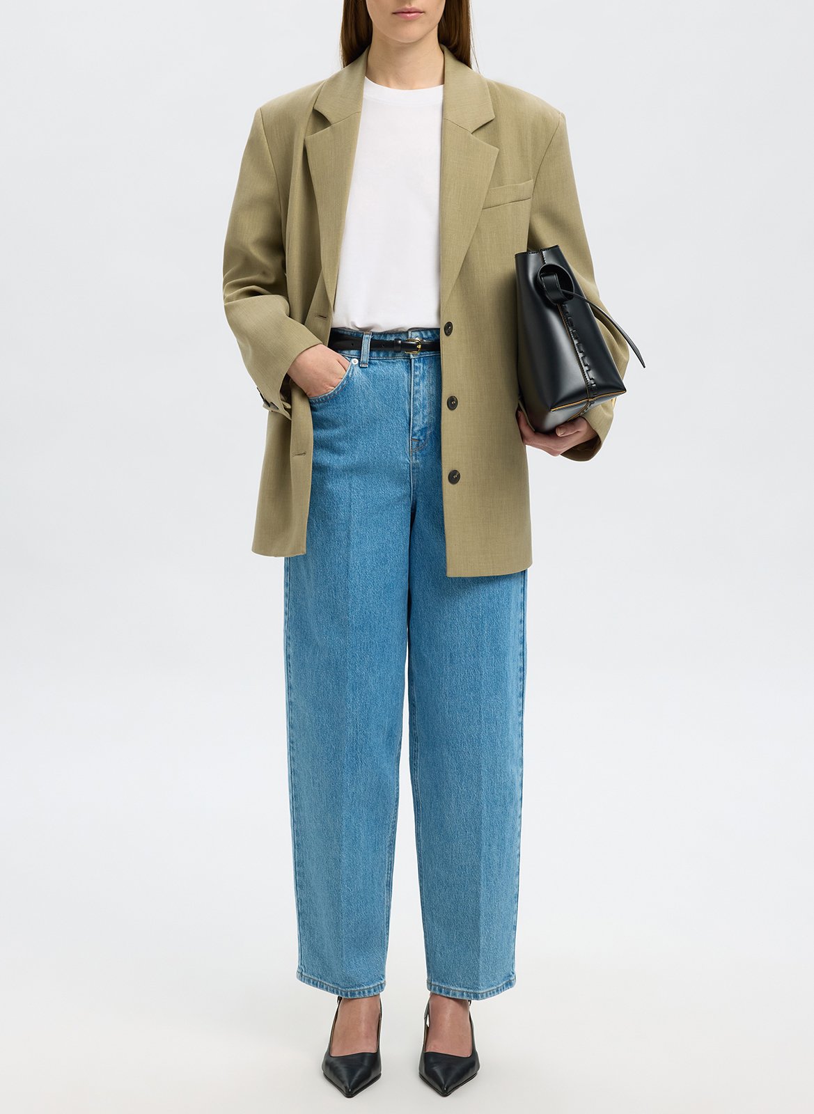 Jean girlfriend en coton bio mélangé SELECTED Bleu