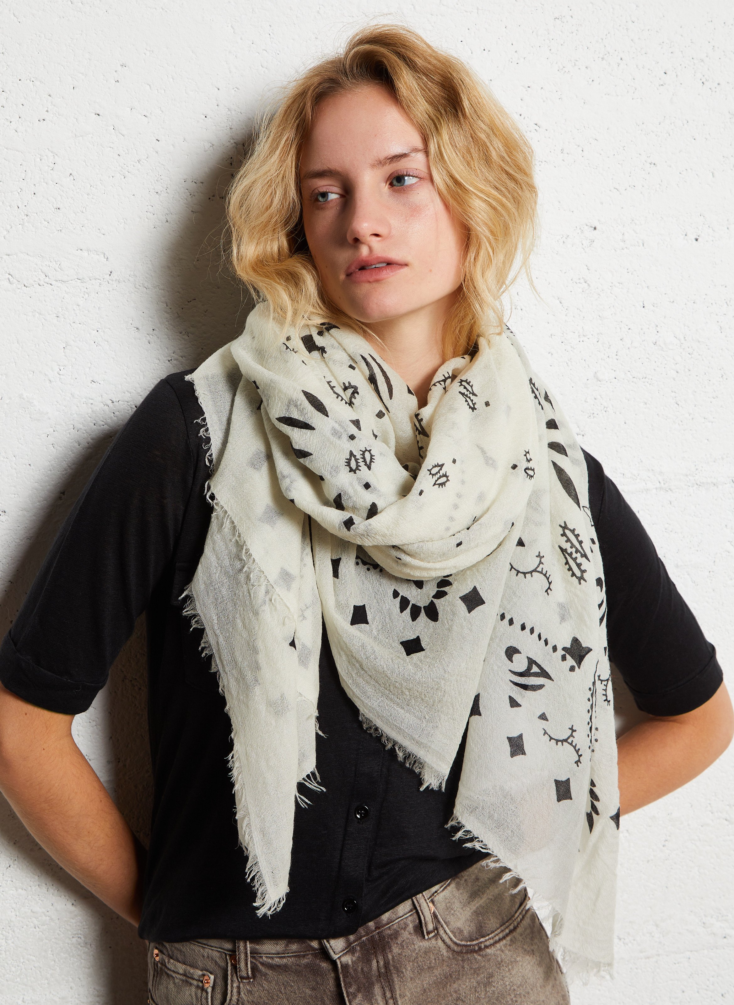 Printed cashmere voile scarf KUJTEN