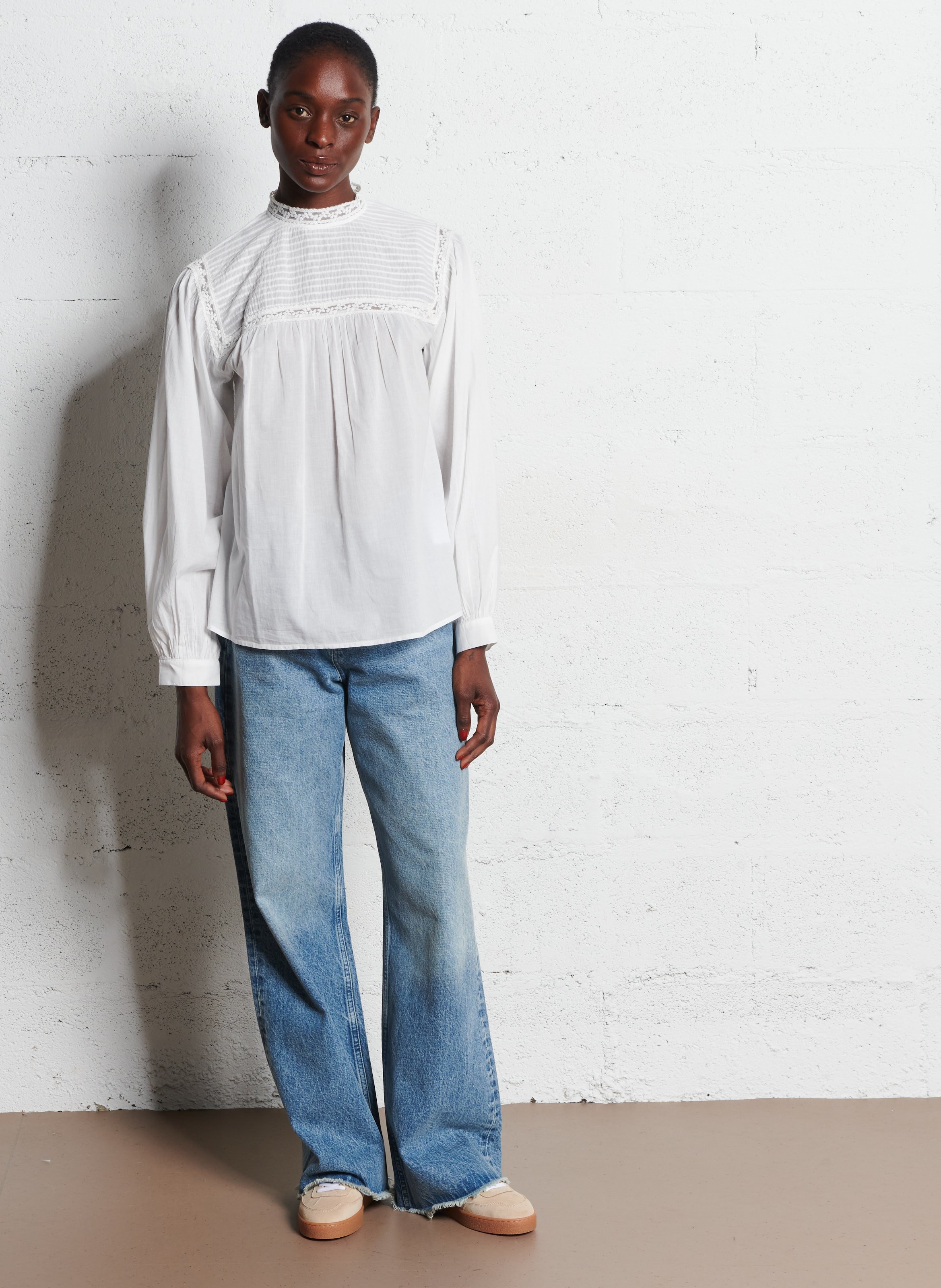 Blouse droite col rond en coton DES PETITS HAUTS Beige