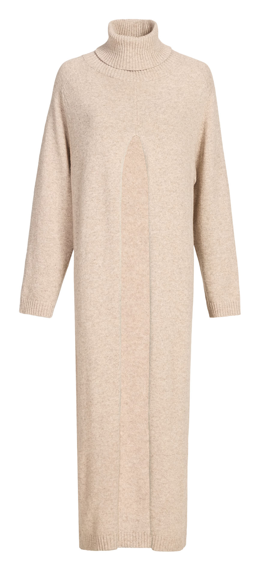 Gerade geschnittenes Maxikleid aus Wollmix mit Rollkragen SAISON 1865 Beige