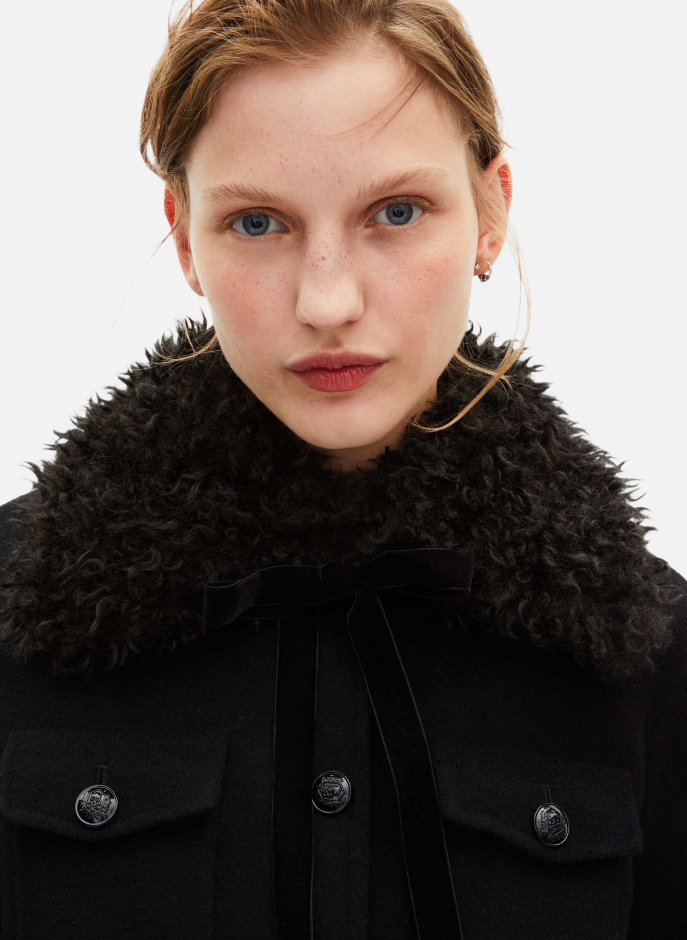 Sherpa collar double-faced long coat THE KOOPLES Black