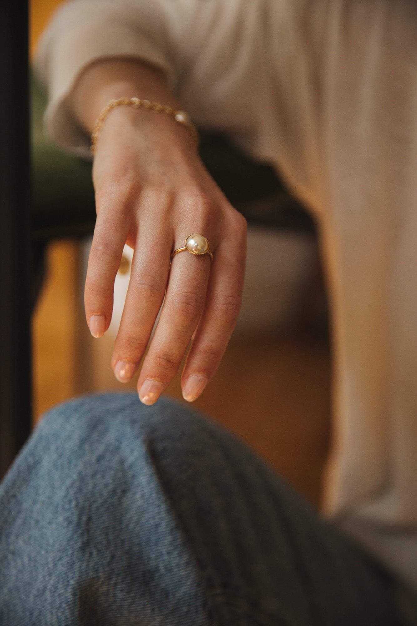 Gold-plated pearl ring MONSIEUR SIMONE Golden