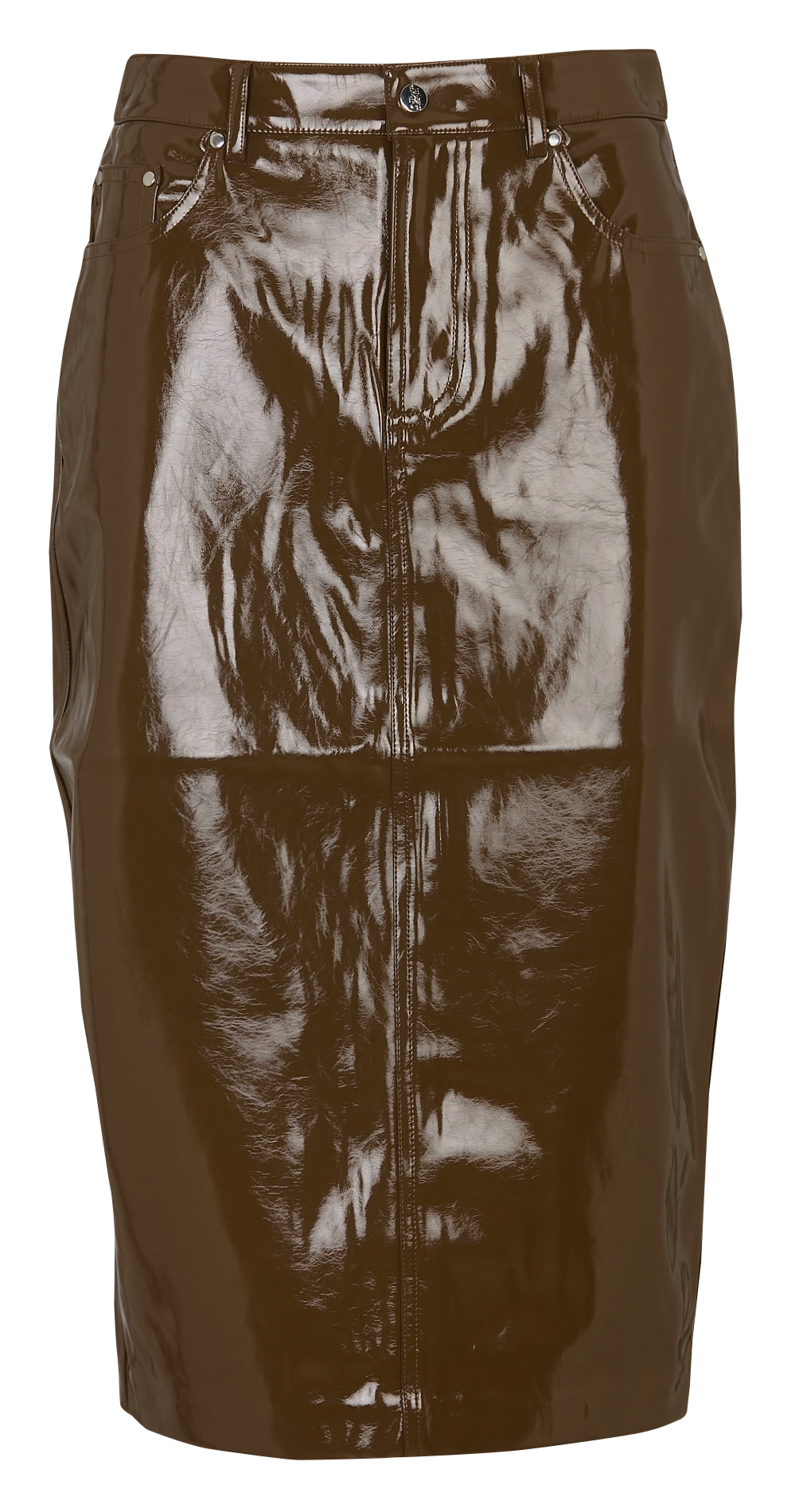 Straight vinyl midi skirt BERENICE Brown