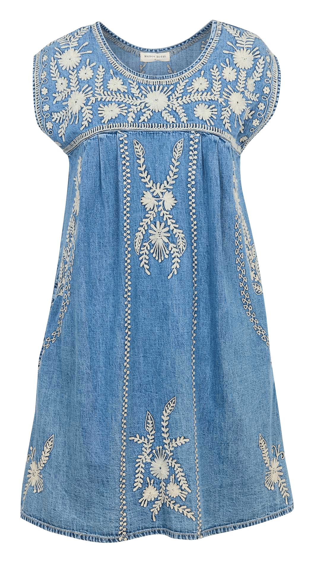 Korte mouwloze jurk van geborduurd denim MAISON HOTEL Blauw