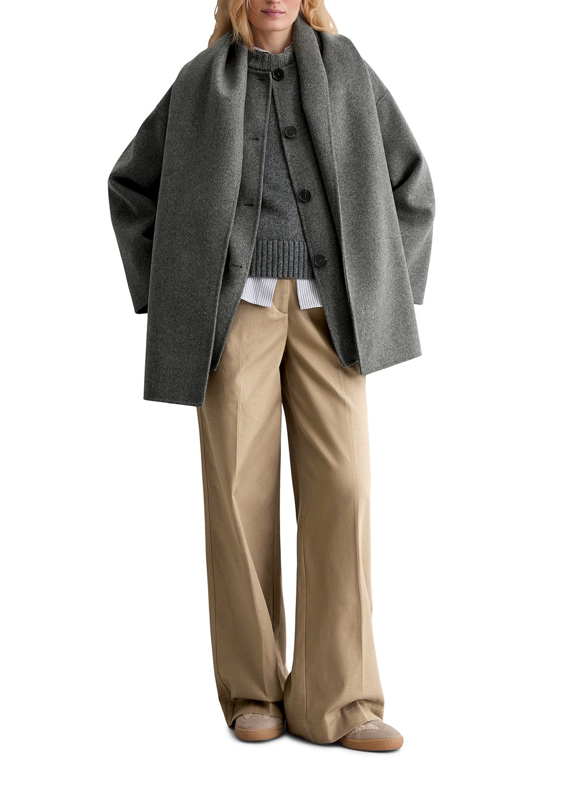 Oversized round neck wool blend coat MARC O'POLO Grey