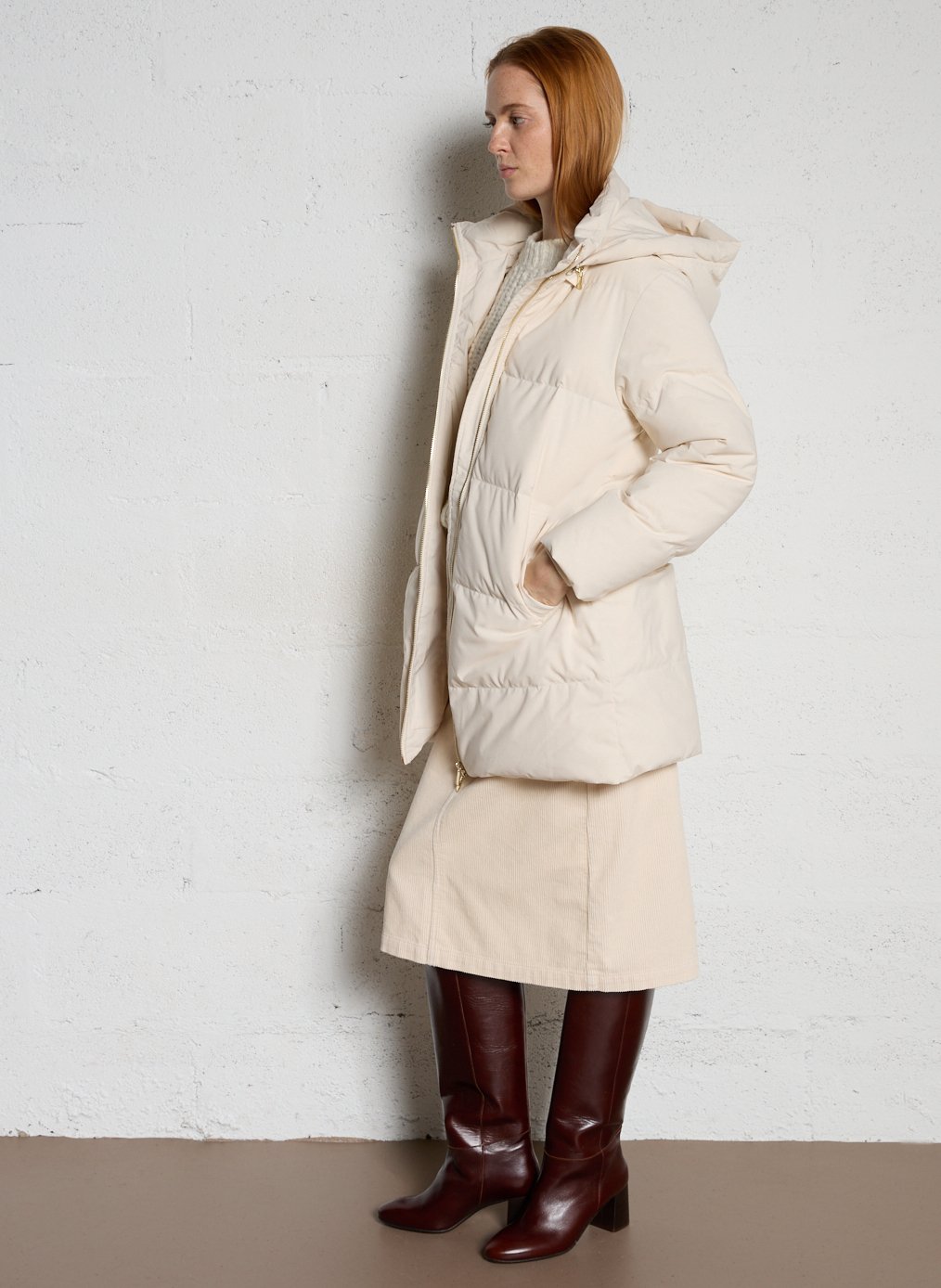 Plain padded jacket with hood MAISON 123 Beige