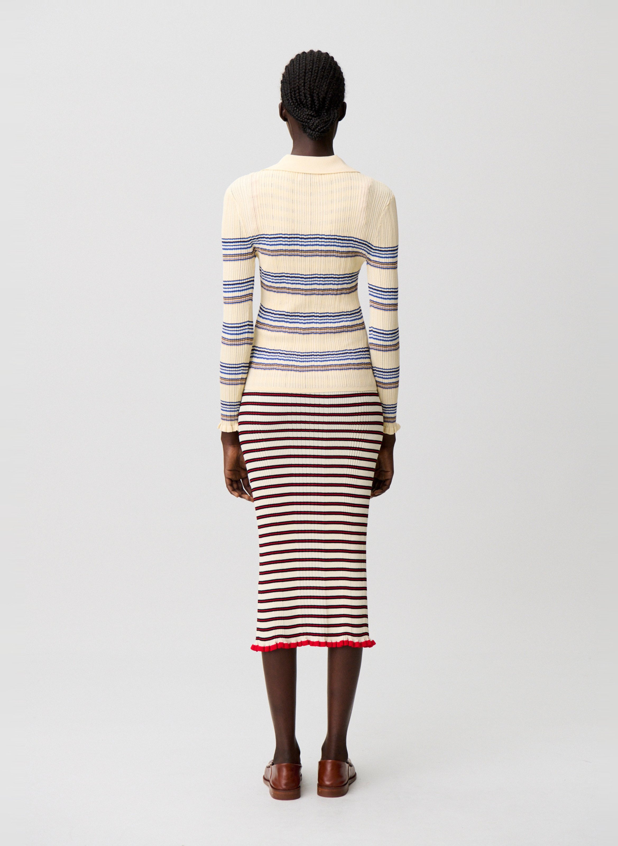 Striped knit polo collar top CLAUDIE PIERLOT Multicolored