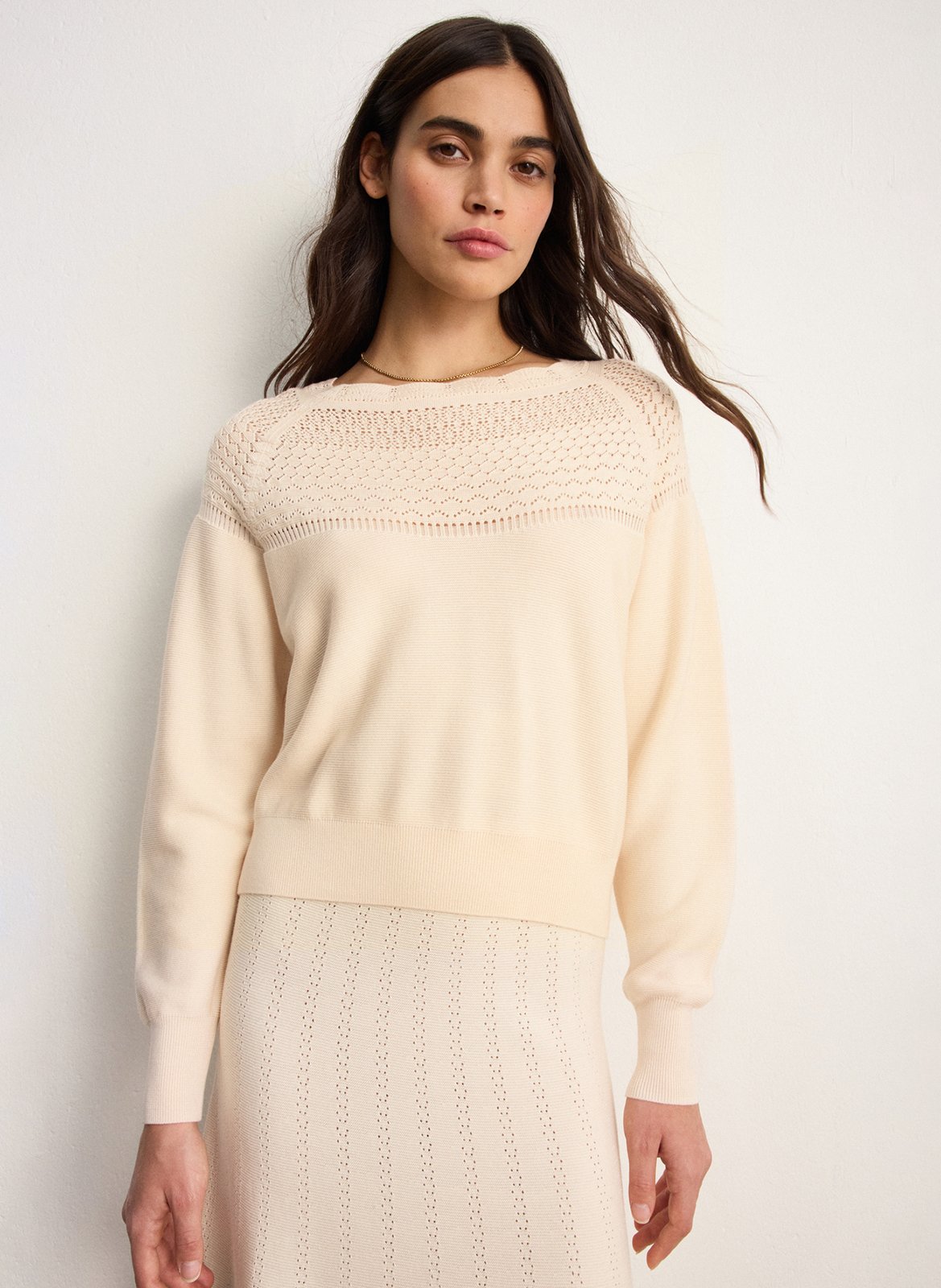 Ärmelloser Pullover mit Schnürung aus Baumwolle und Wolle PABLO Beige