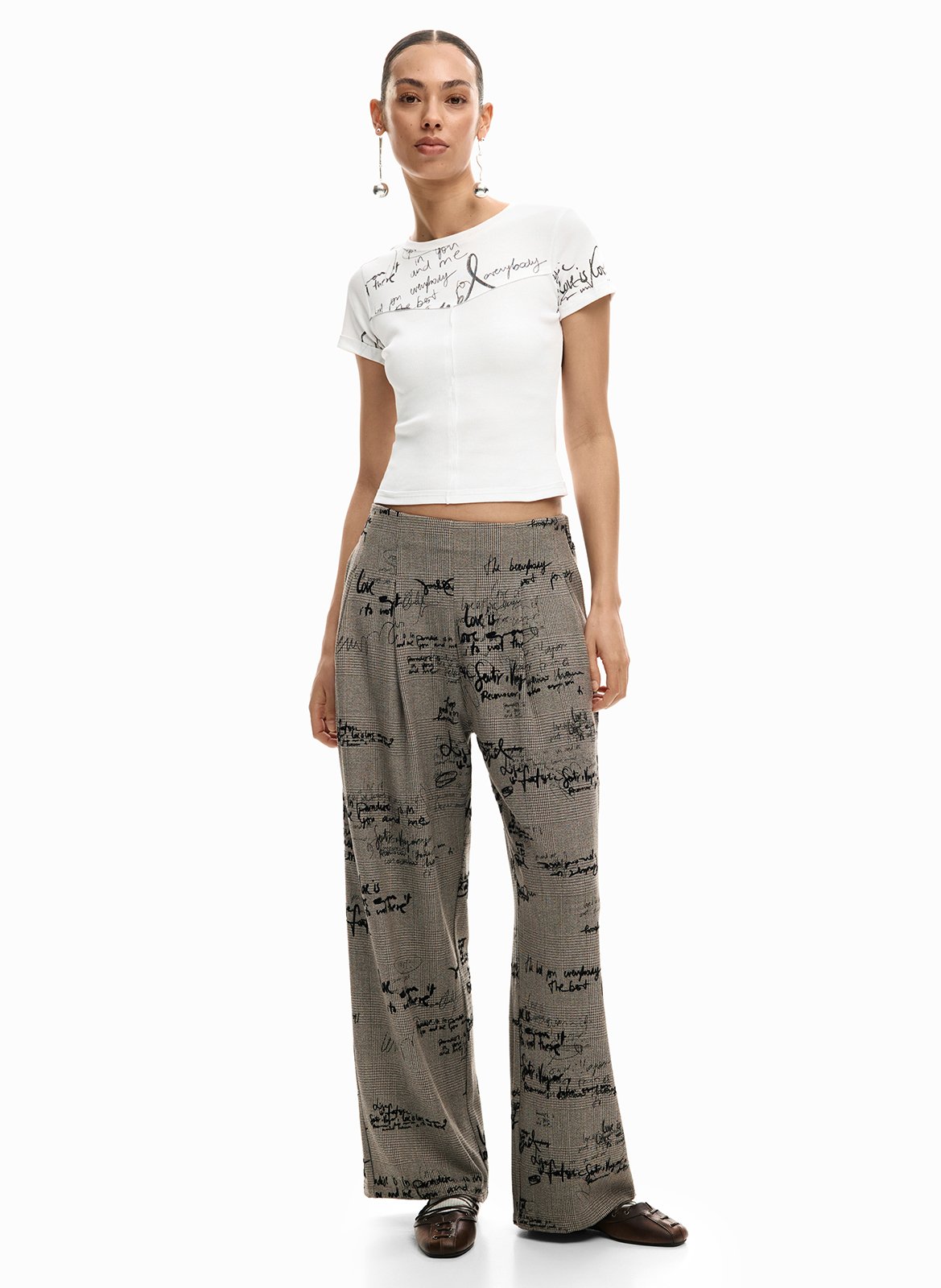 High-waisted printed trousers DESIGUAL Black