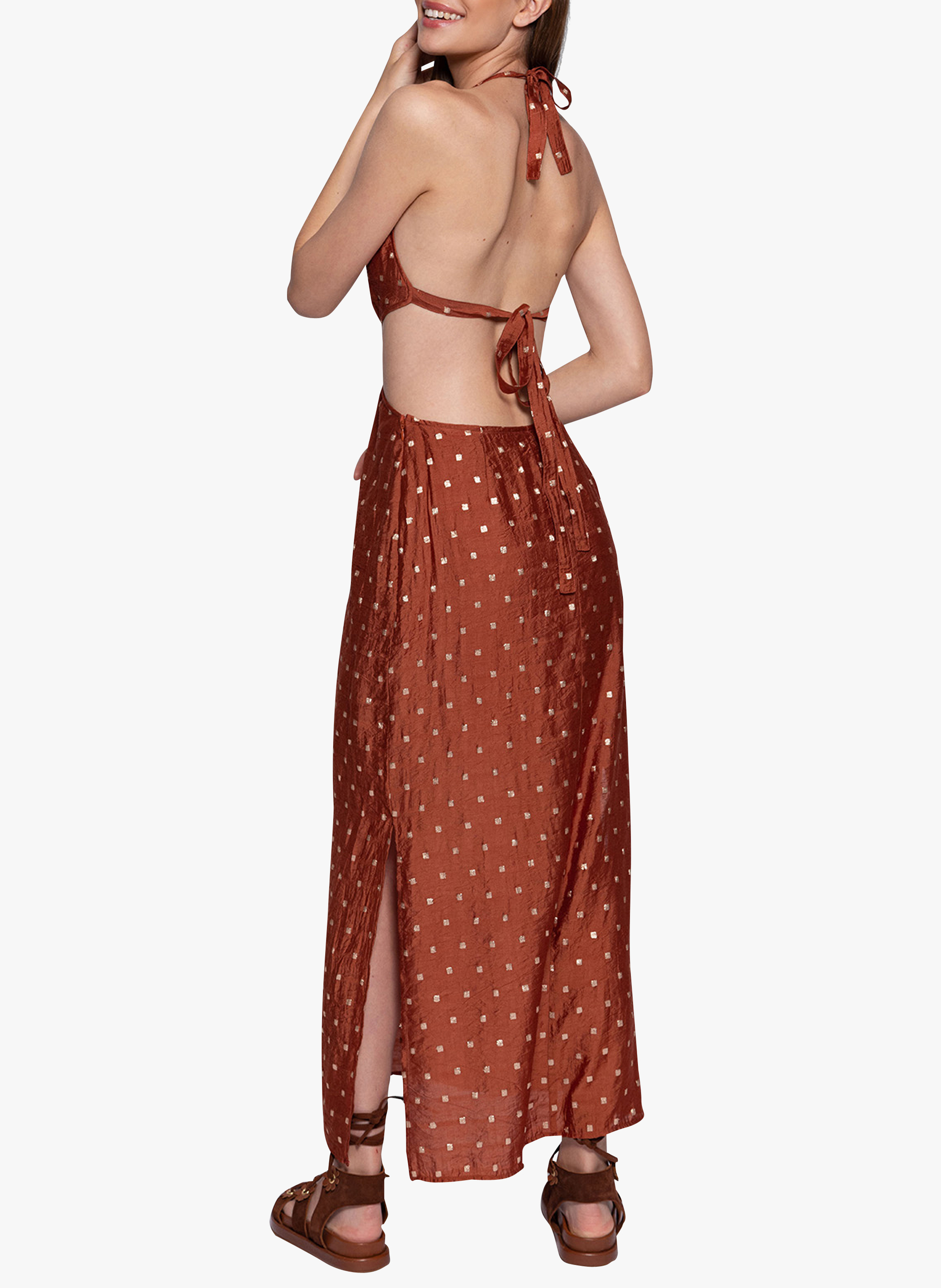 Robe longue dos nu à motifs  SUNDRESS Marron