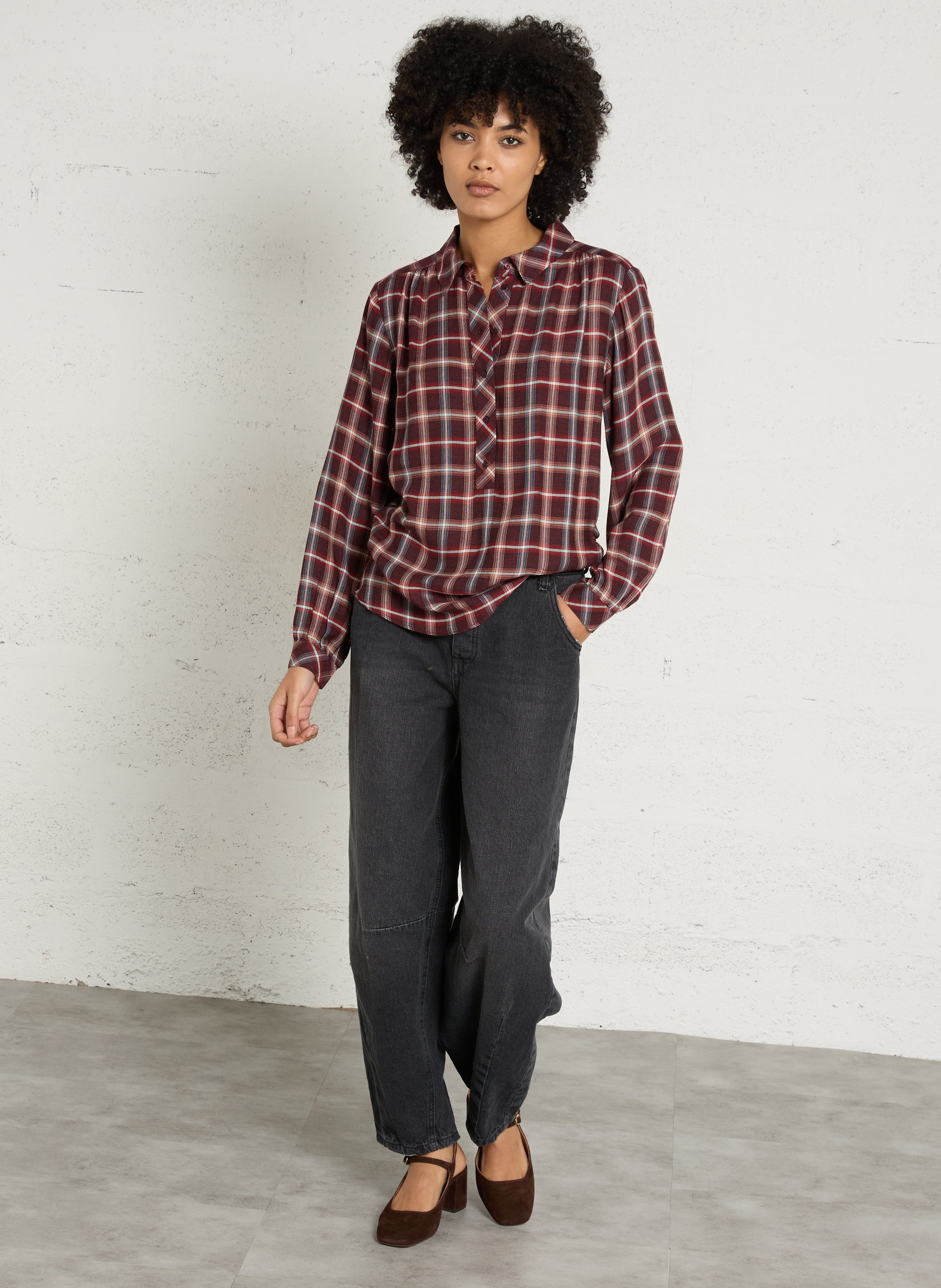 Blouse droite col classique à carreaux MAISON 123 Rouge