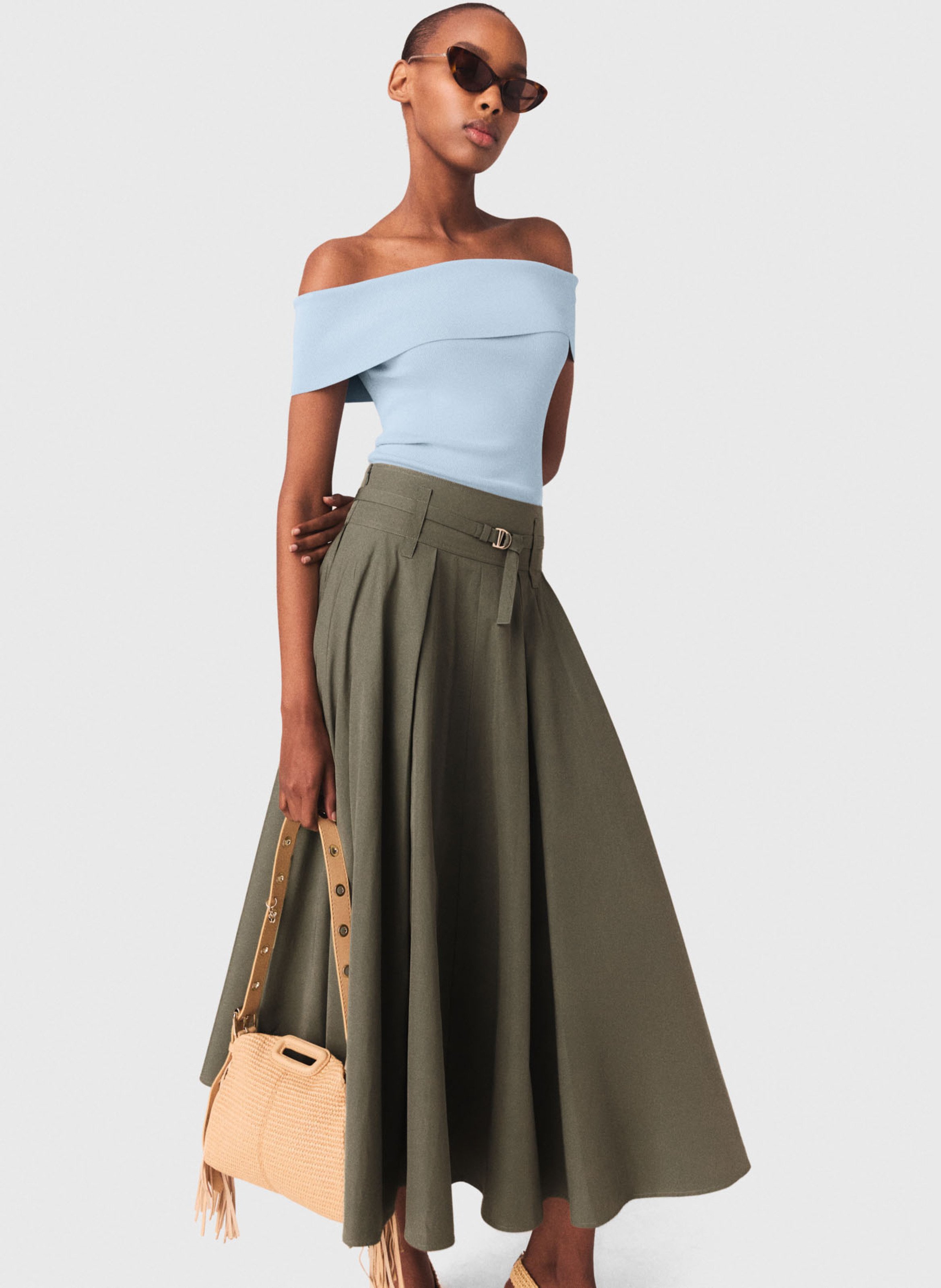 Halflange, gerende rok MAJE Kaki