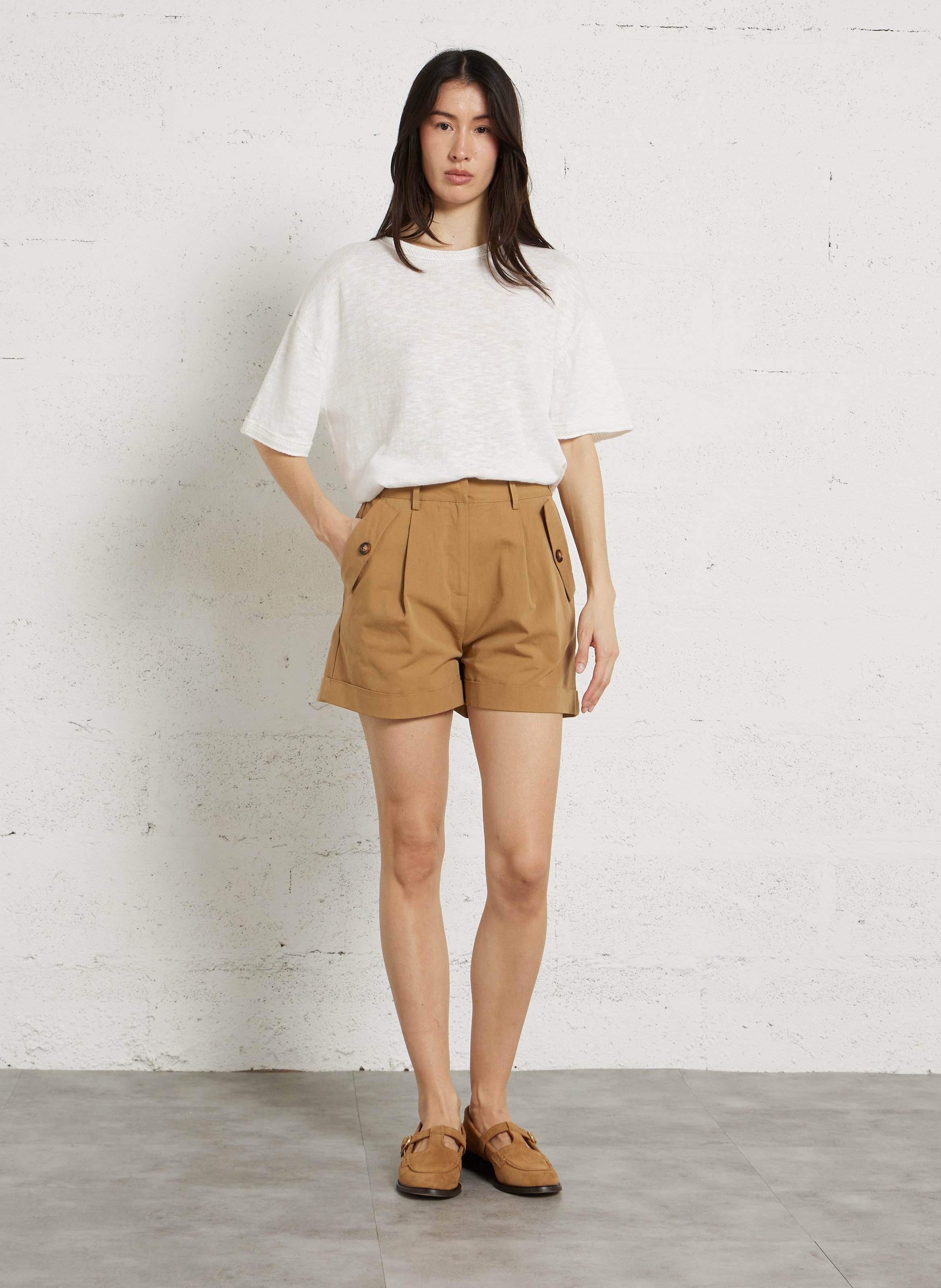 T-shirt oversize col rond en lin et coton LA PETITE ETOILE Beige