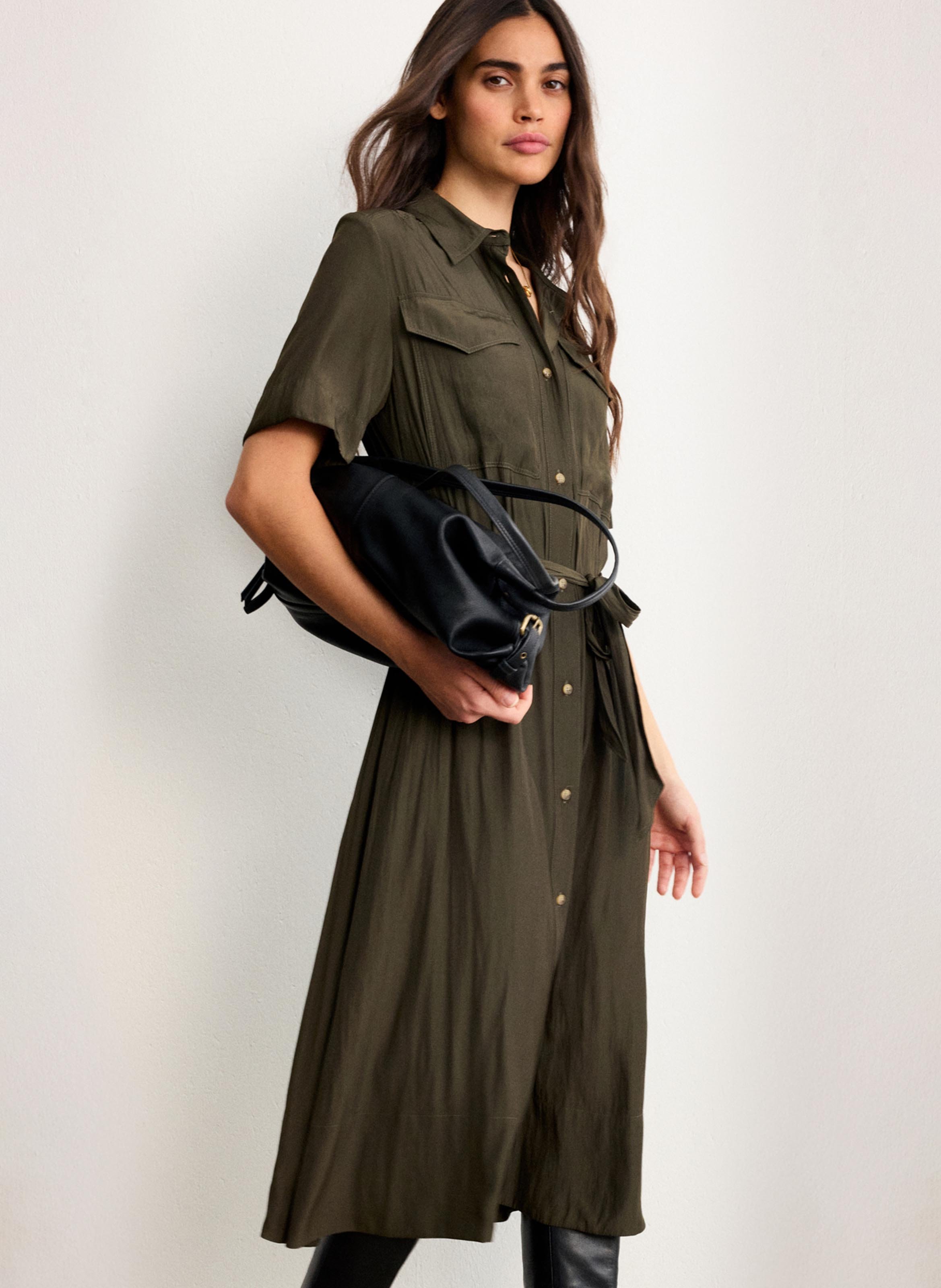 Mittellanges, fließendes Hemdblusenkleid in Uni PABLO Grun