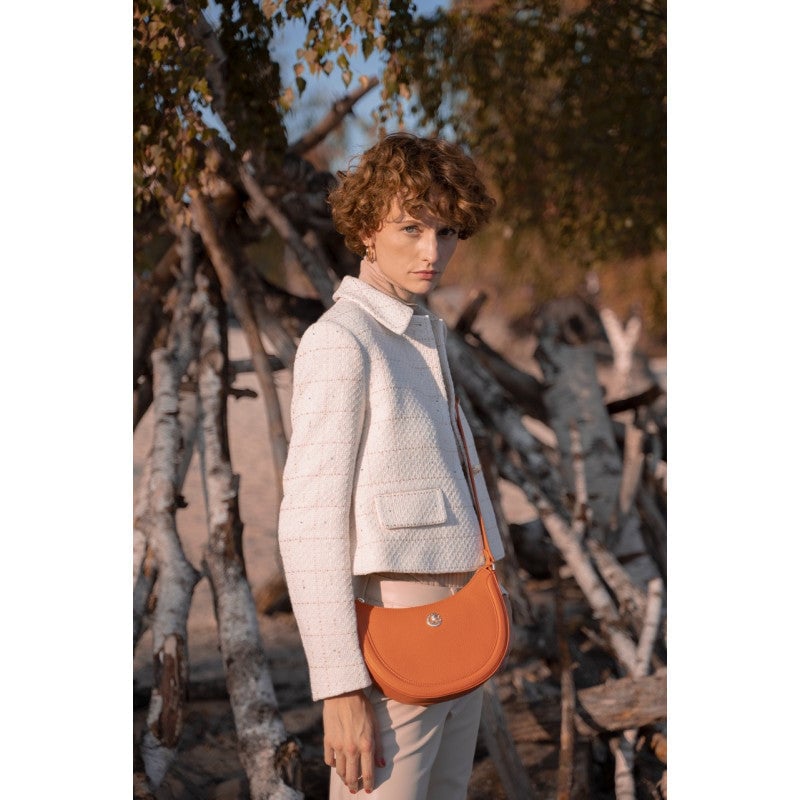 Calfskin leather shoulder bag POURCHET Orange