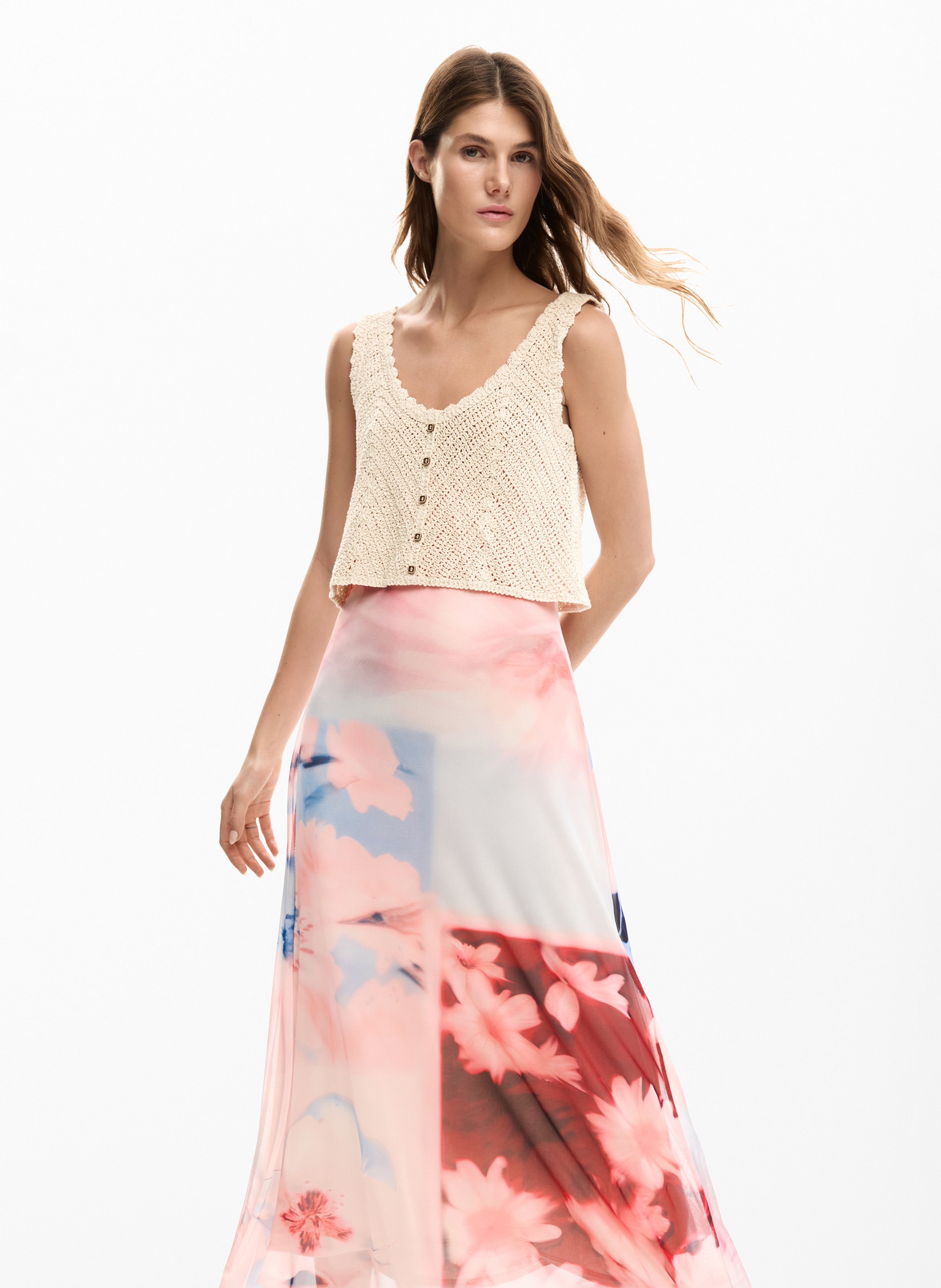 Halflange jurk met ronde hals DESIGUAL Rood