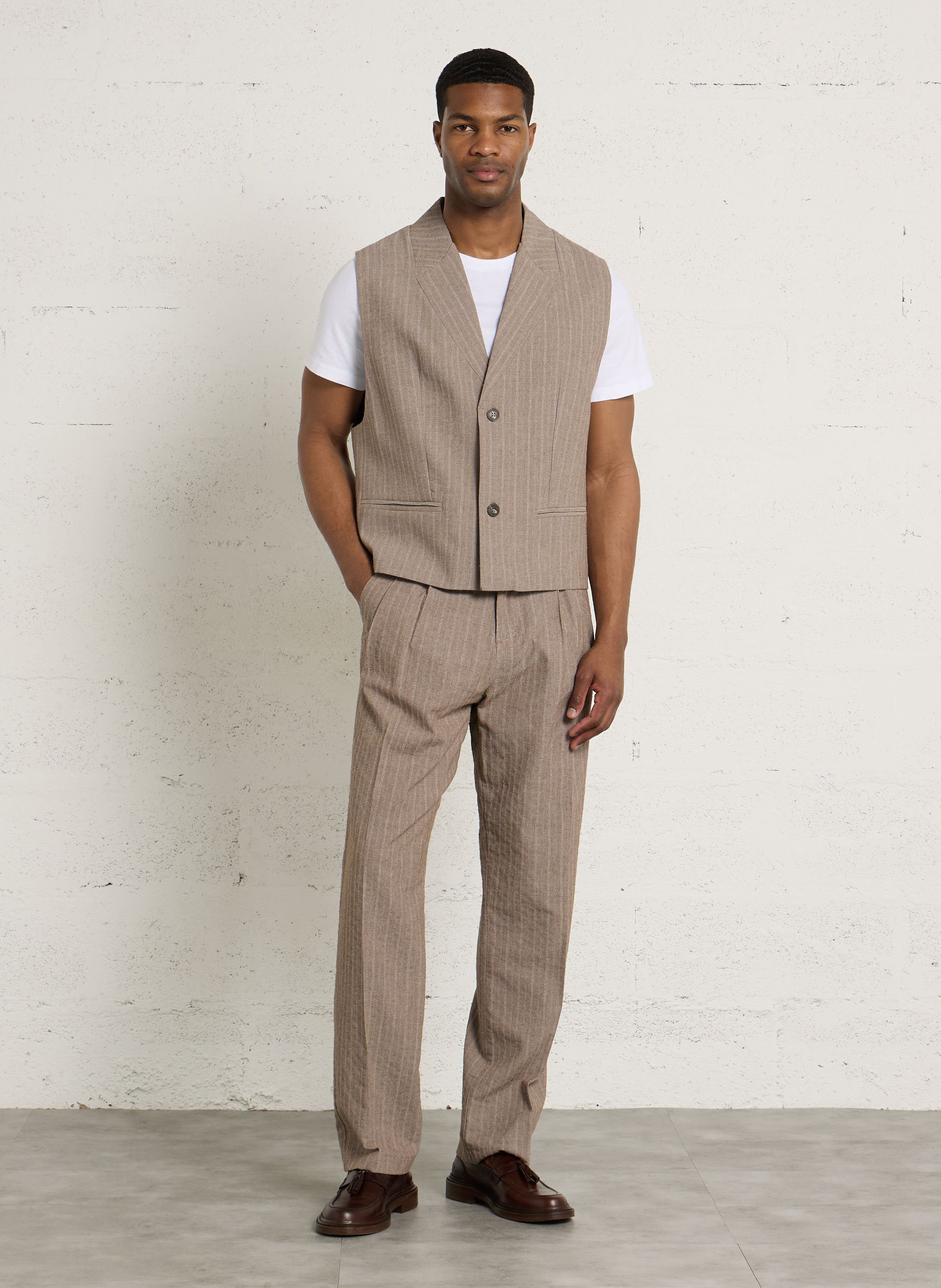 Sleeveless striped blazer IMPERIAL Brown