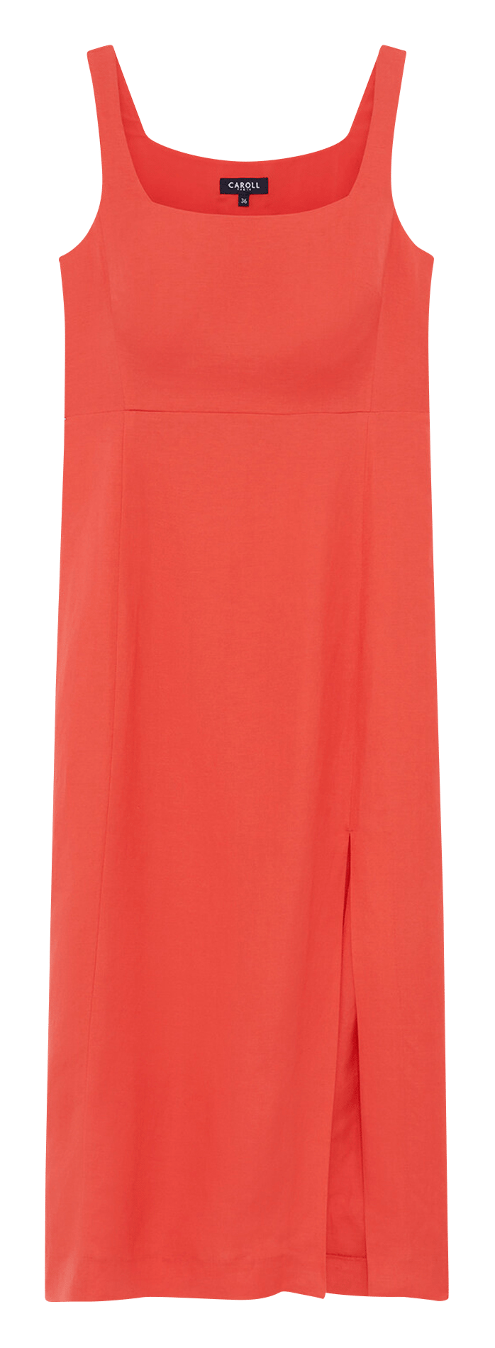 Robe midi col carré en lin mélangé CAROLL Rouge