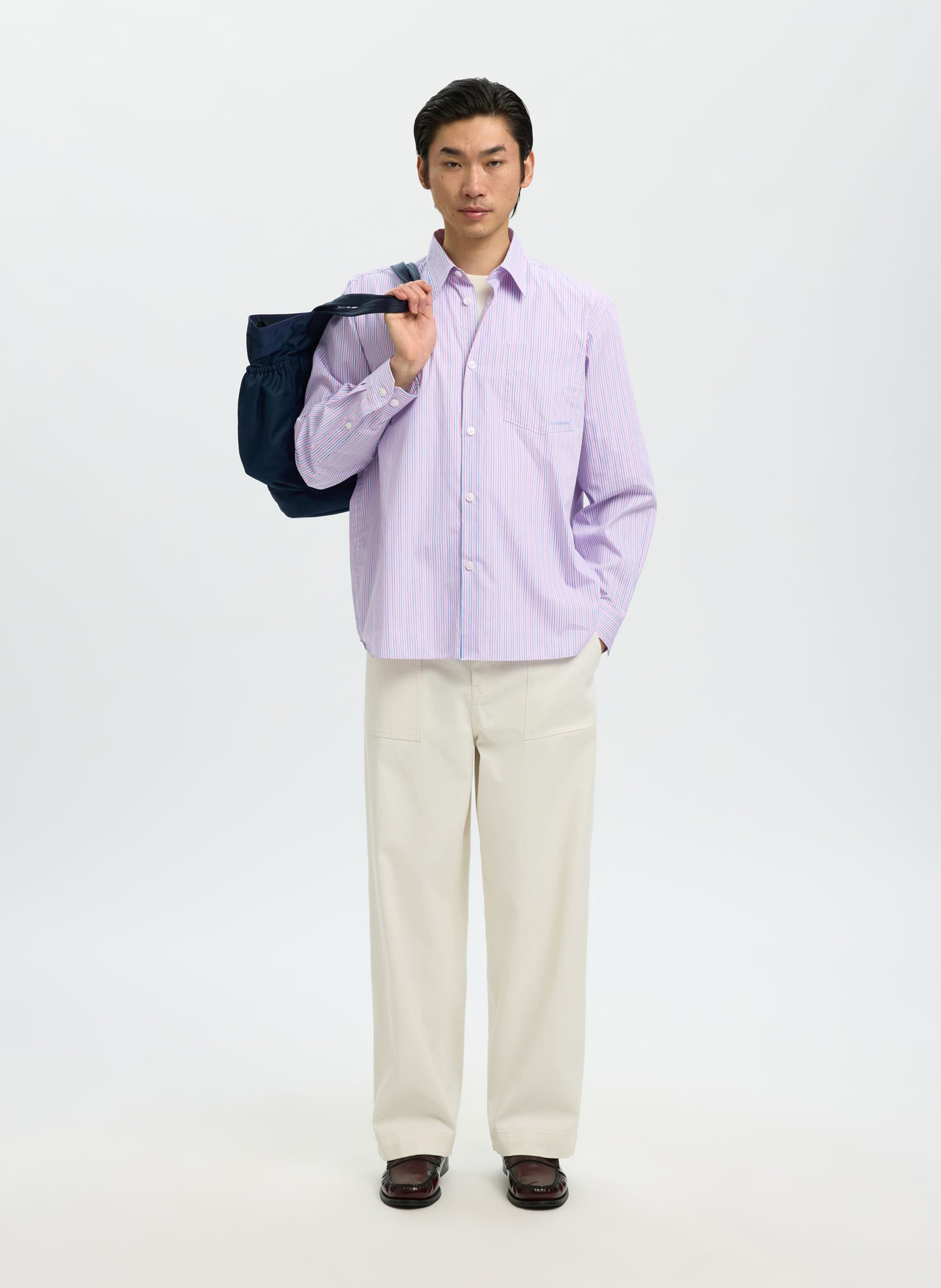 Chemise col classique à rayures SELECTED Rose