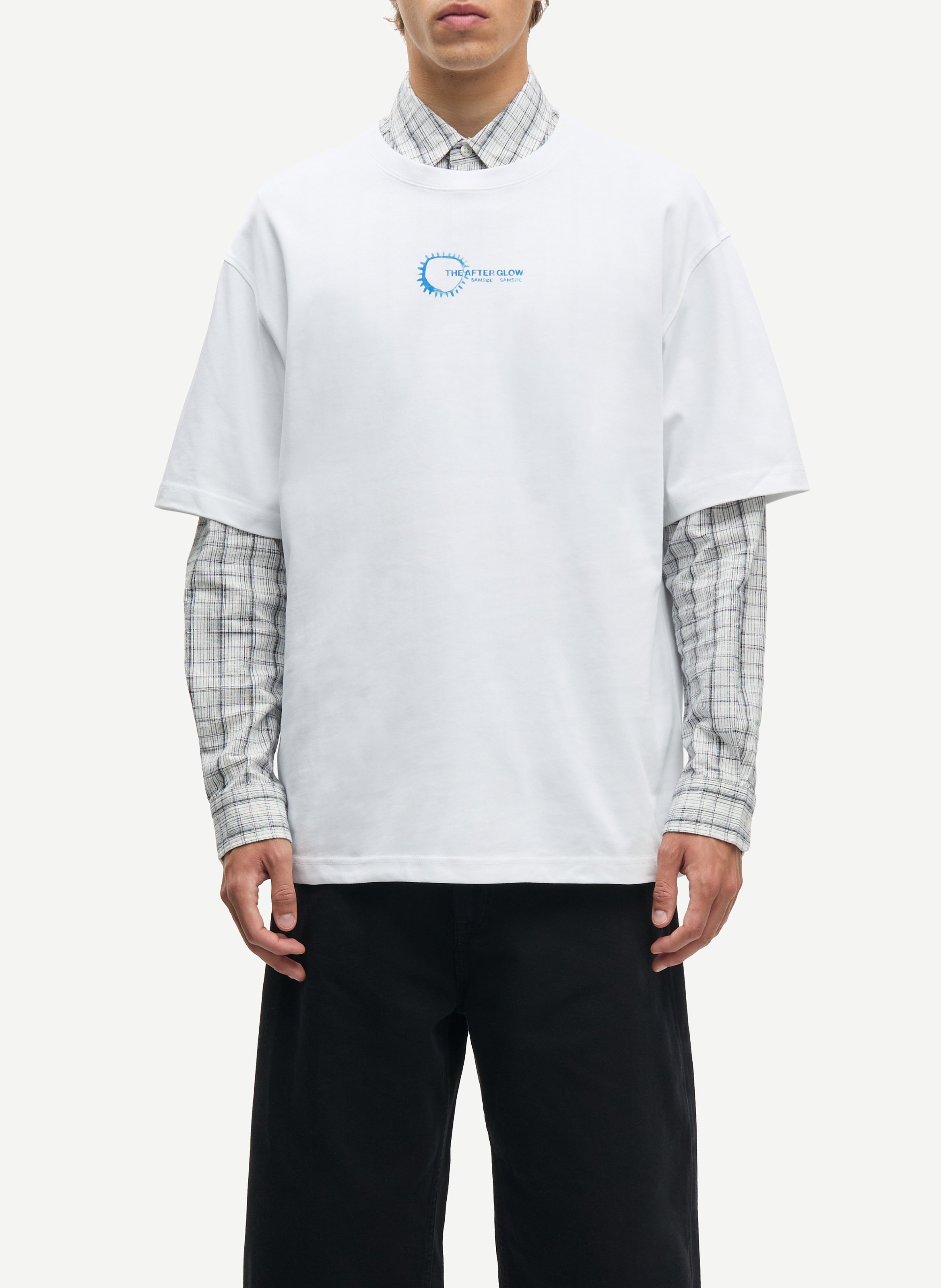 Oversized round neck organic cotton t-shirt SAMSOE SAMSOE Blue