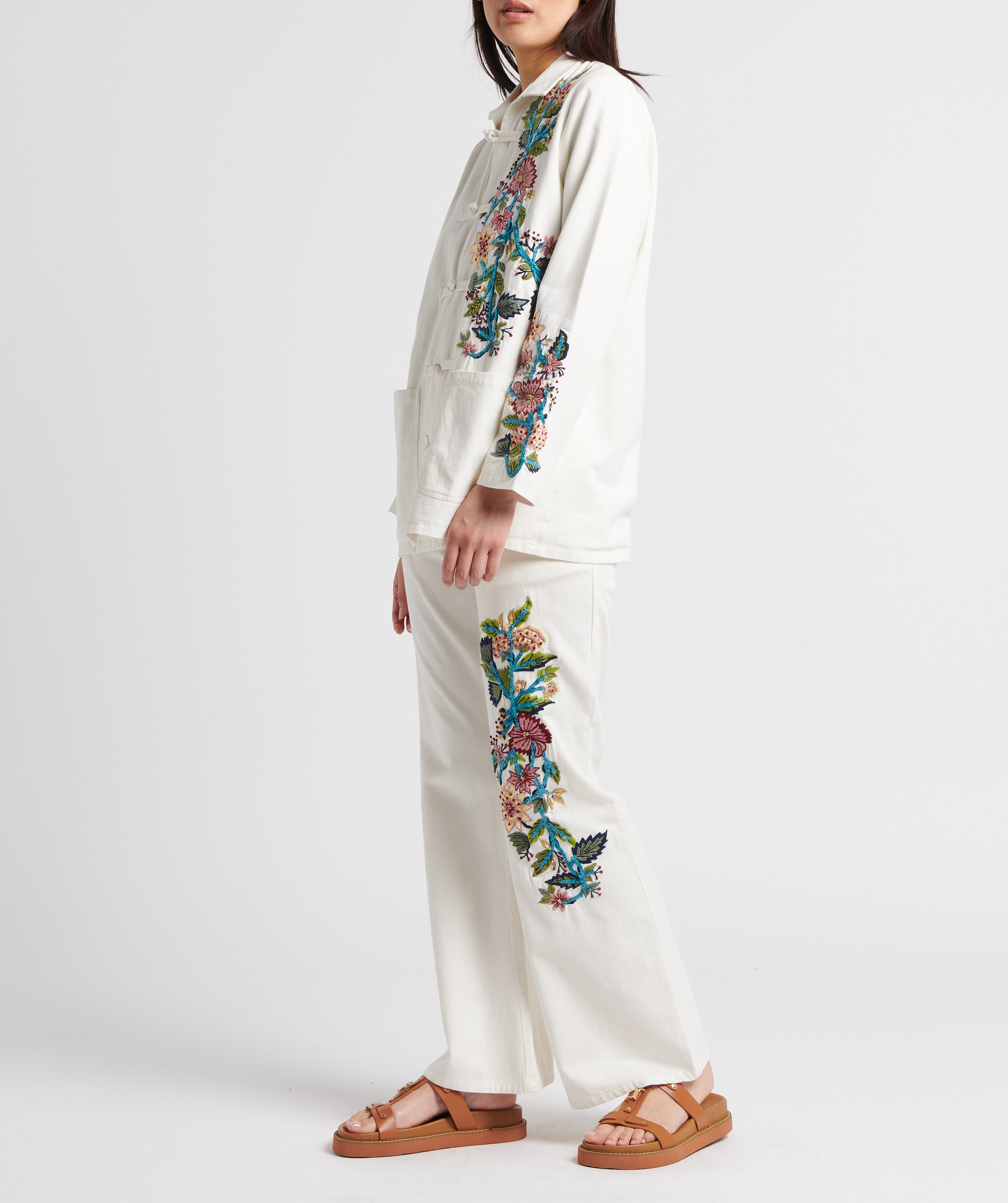 Straight cotton embroidered pants V DE VINSTER Beige