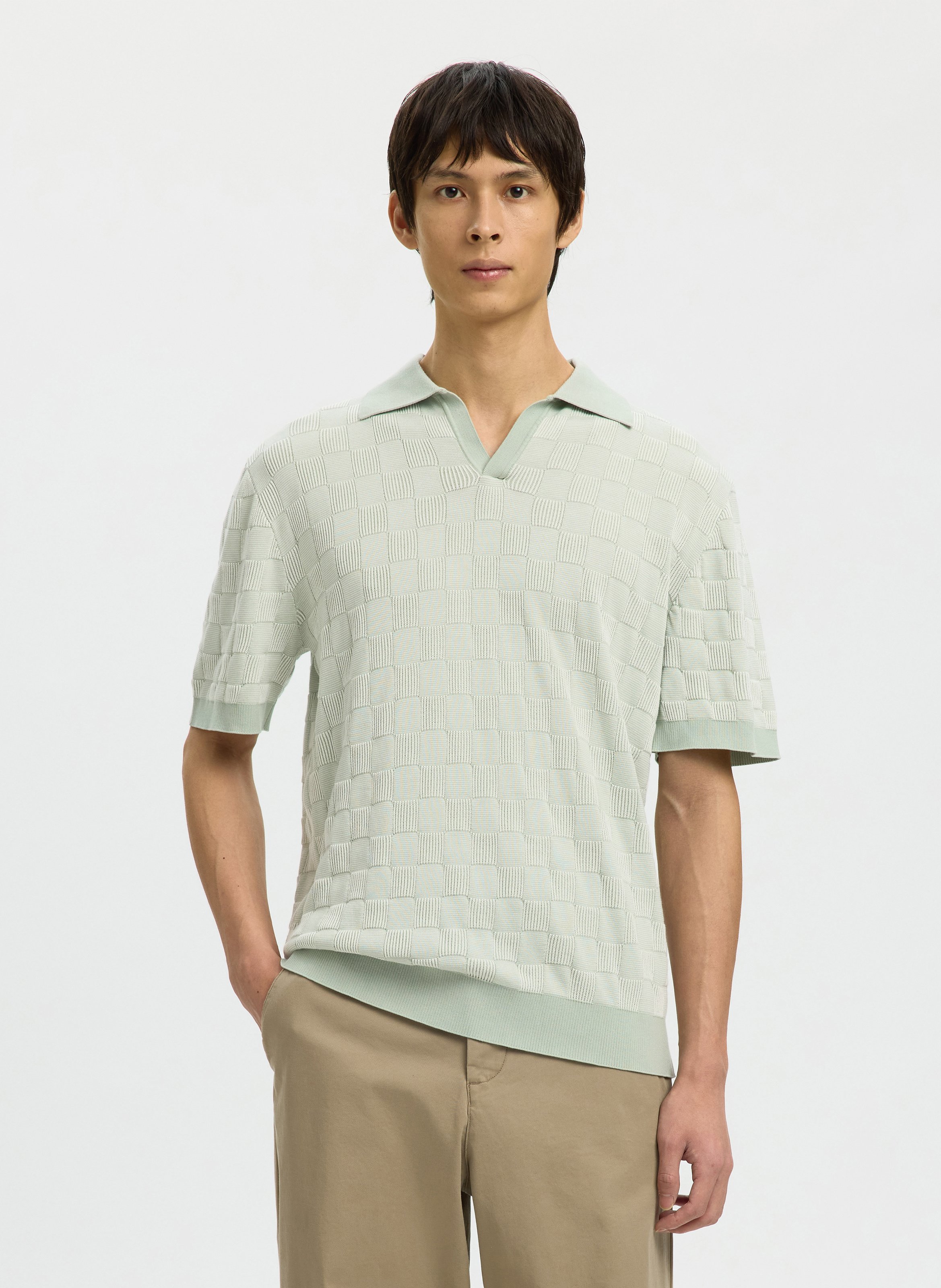 Polo met jacquardmotief en korte mouw SELECTED Groen