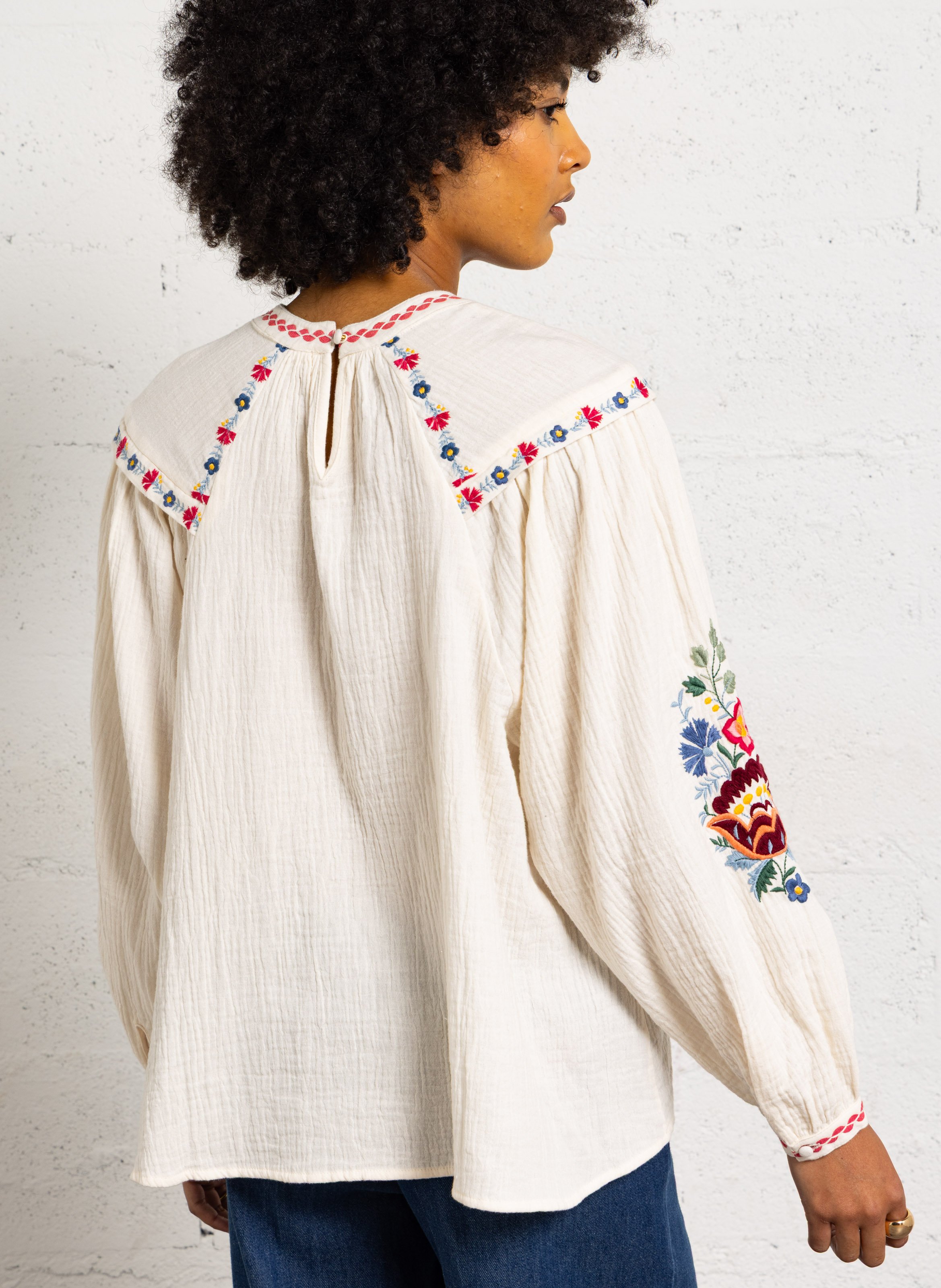 Bluse aus Bio-Baumwolle mit Rundhalskragen LOUISE MISHA Beige