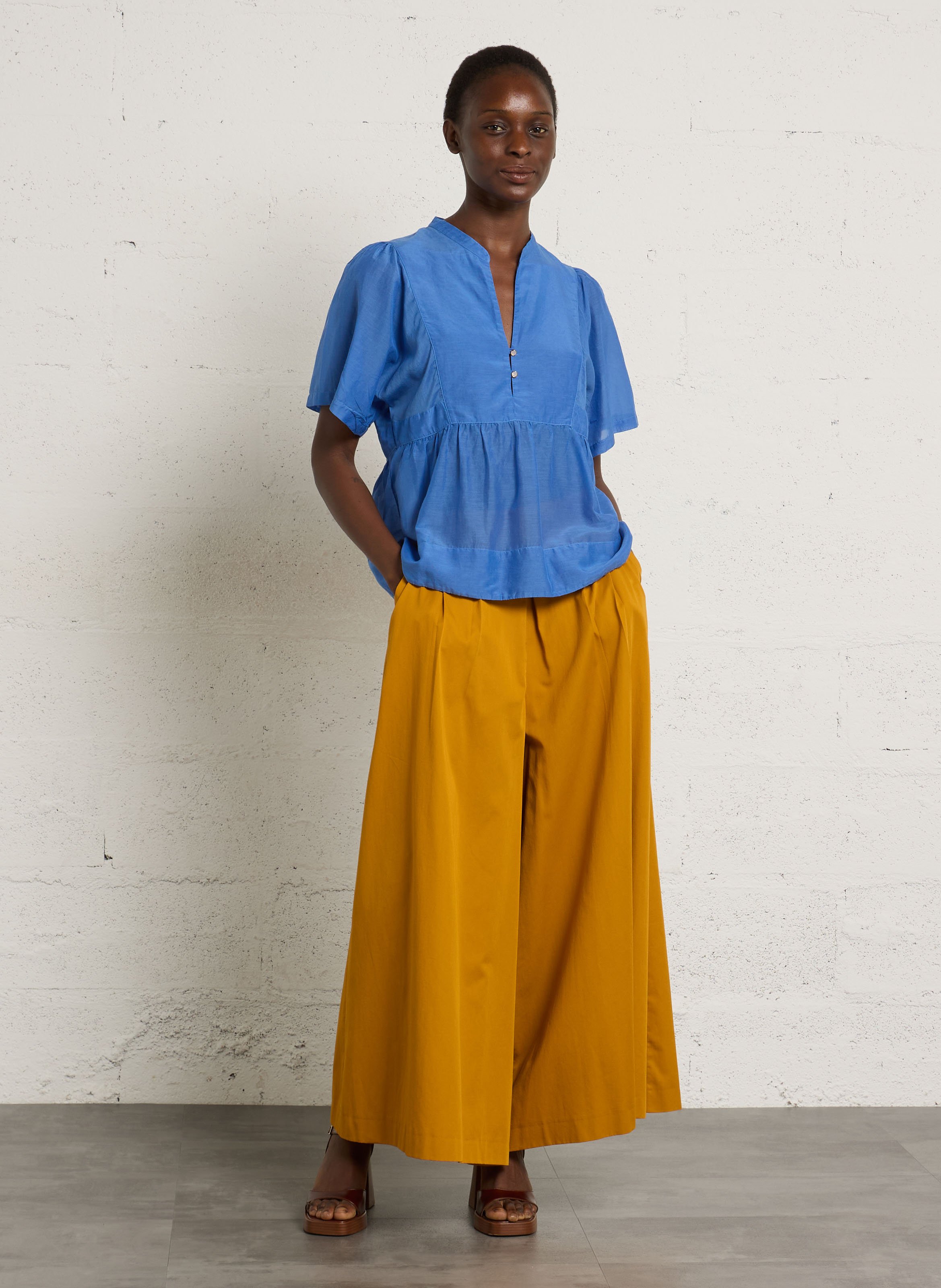 Solid color extra wide cotton pants | Golden MAISON 123 Women