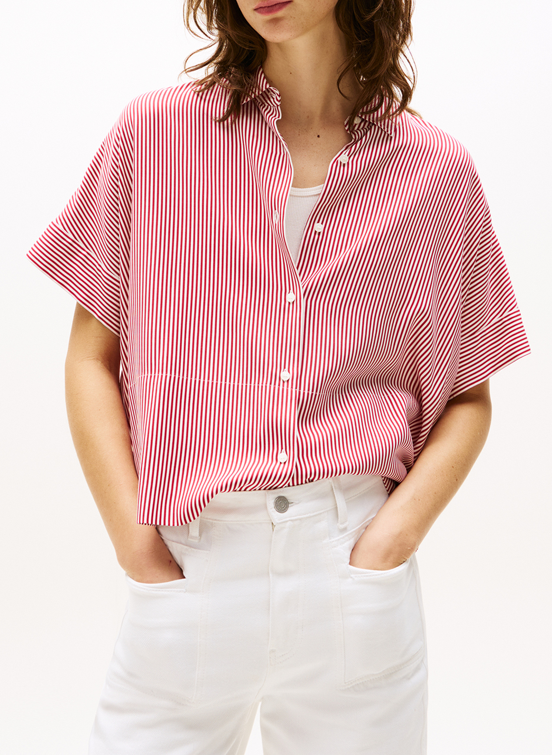 Chemise droite rayée TOMMY HILFIGER Rouge