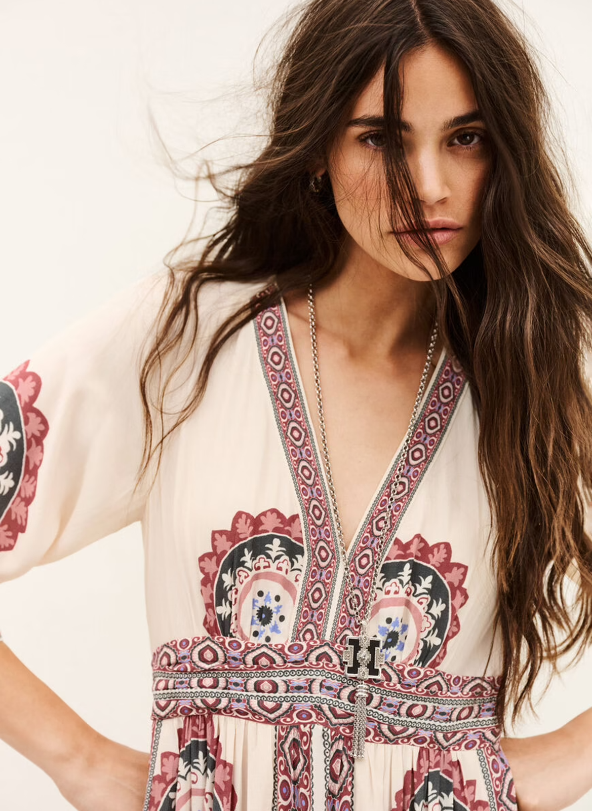 Lange jurk met V-hals en print BA&SH Beige