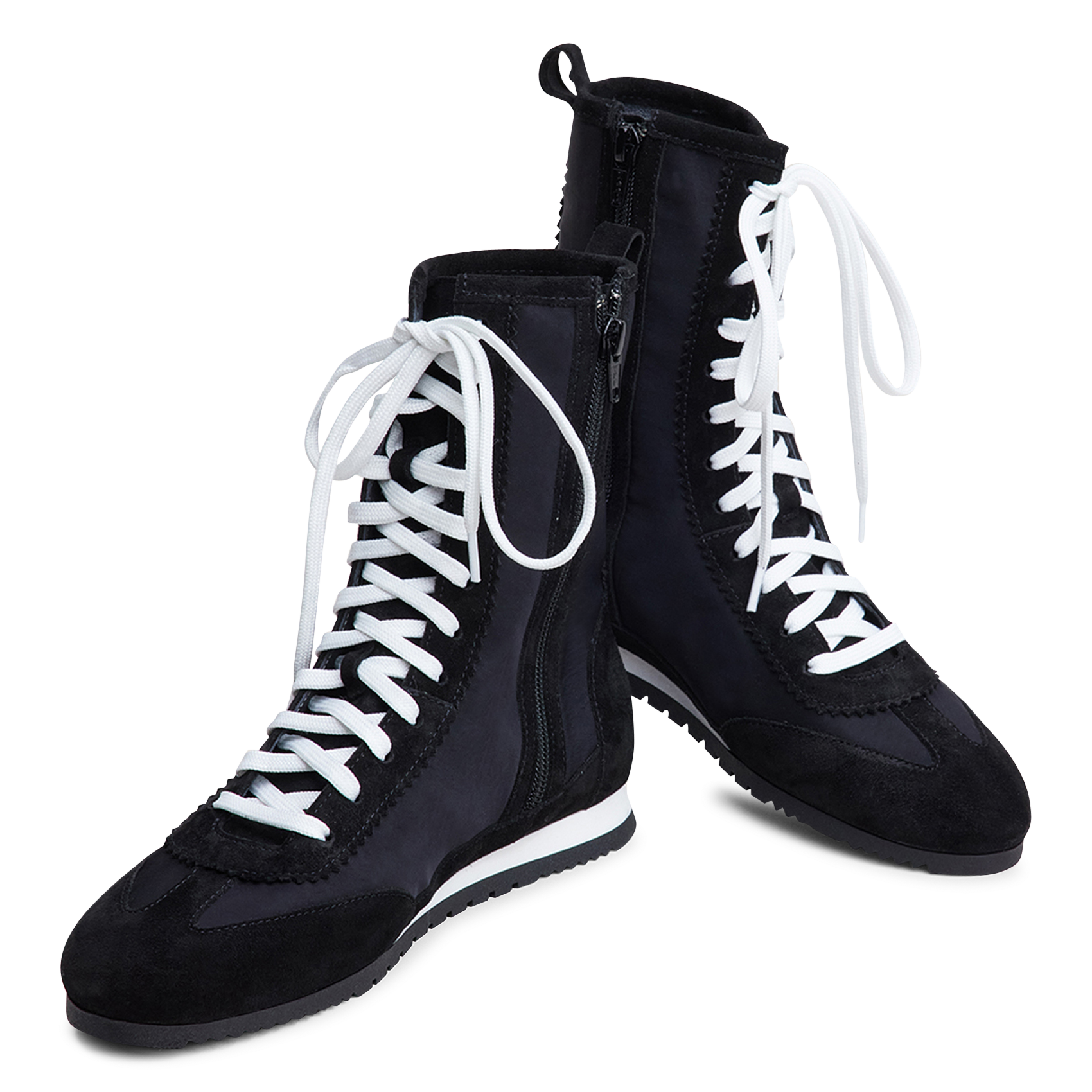 High-top lace-up sneakers in mixed leather JONAK Black