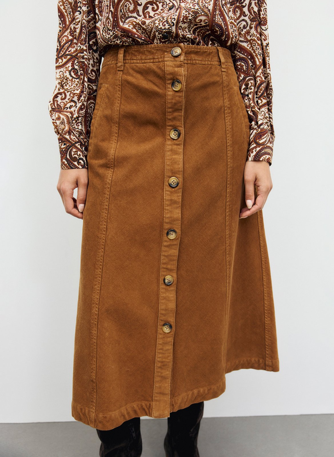 Flared velvet skirt in blended cotton GERARD DAREL Brown