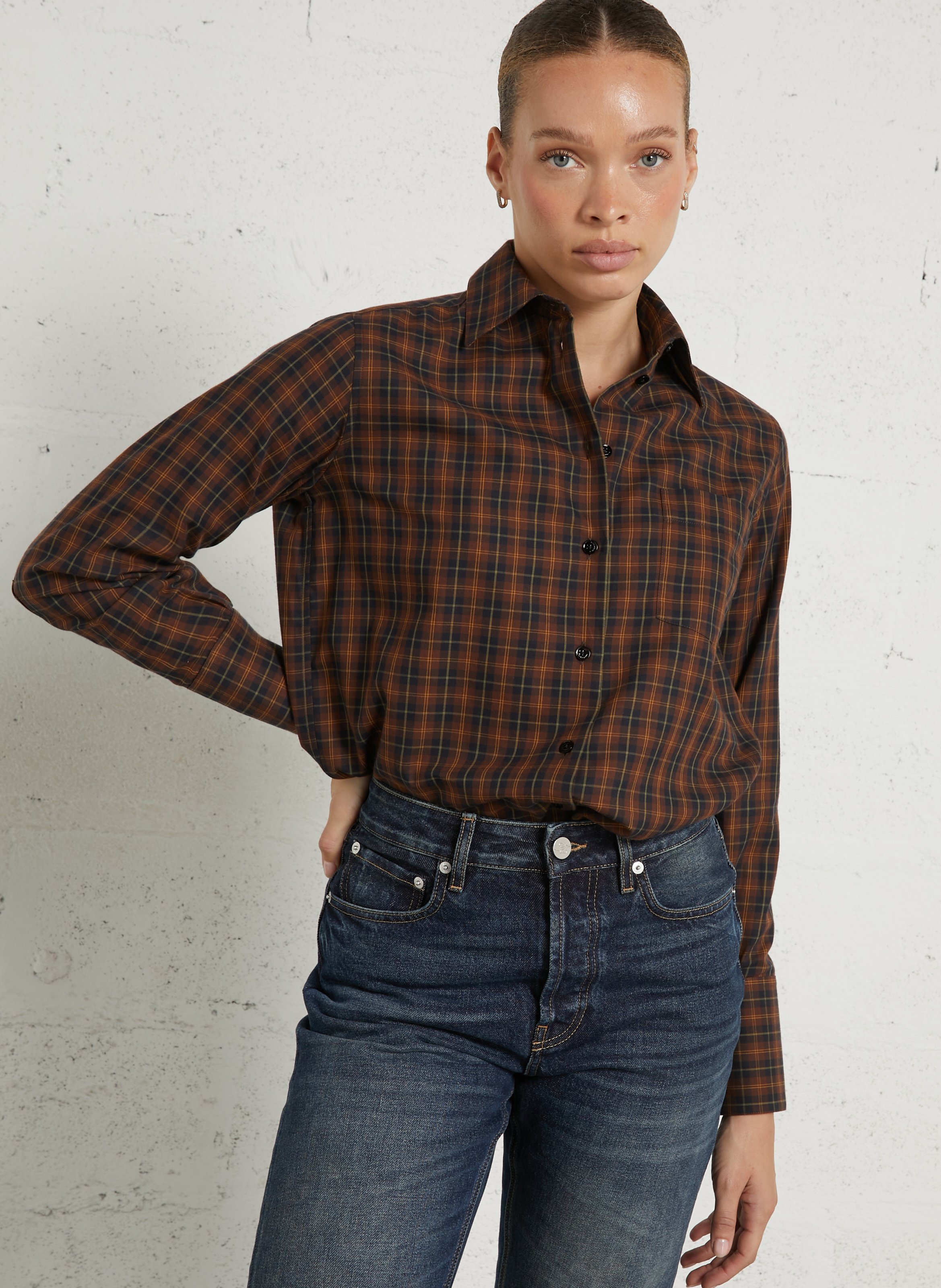 Chemise droite à carreaux en coton LAURENCE BRAS Marron