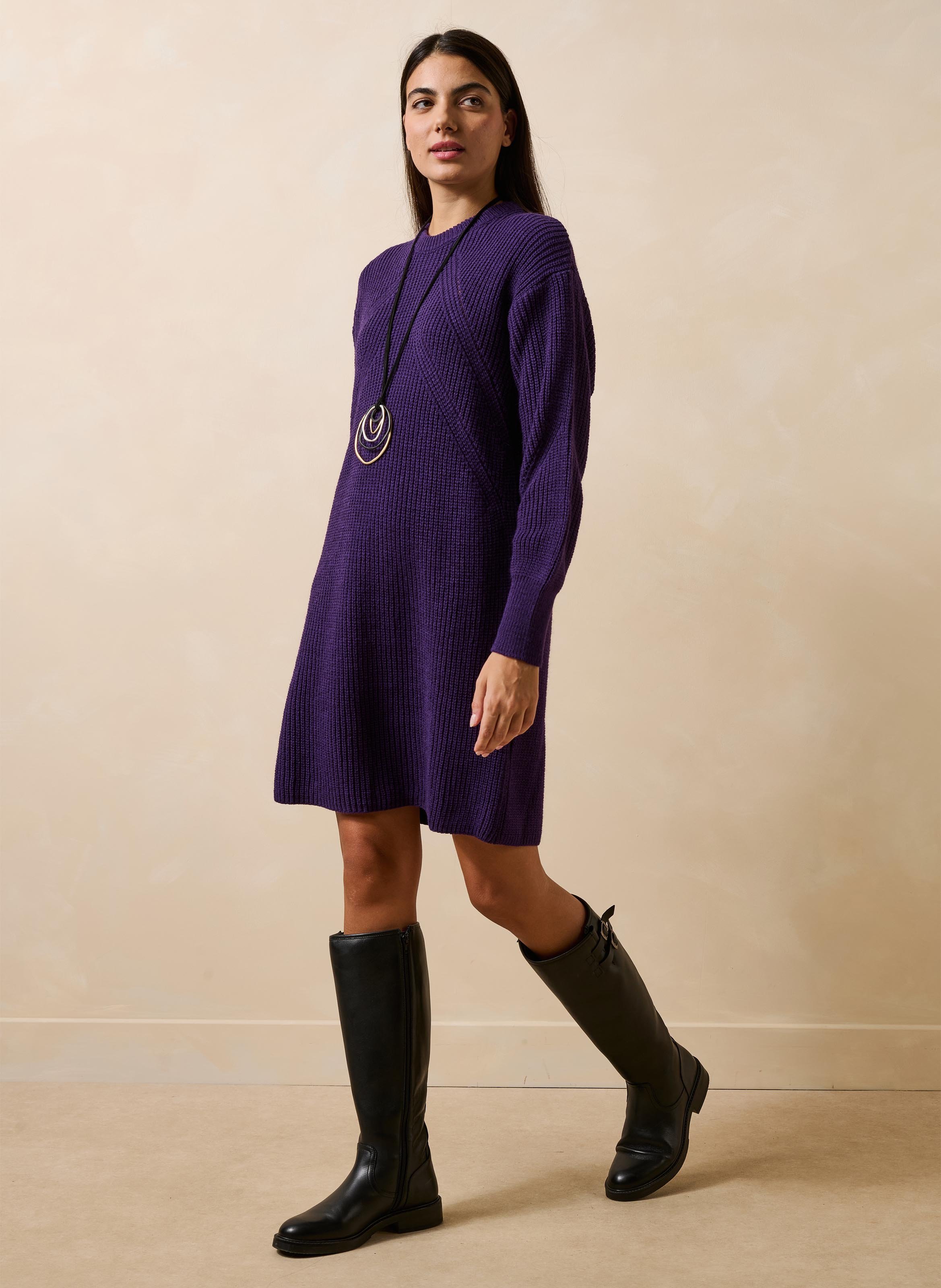 Round neck knitted dress LA FEE MARABOUTEE Purple
