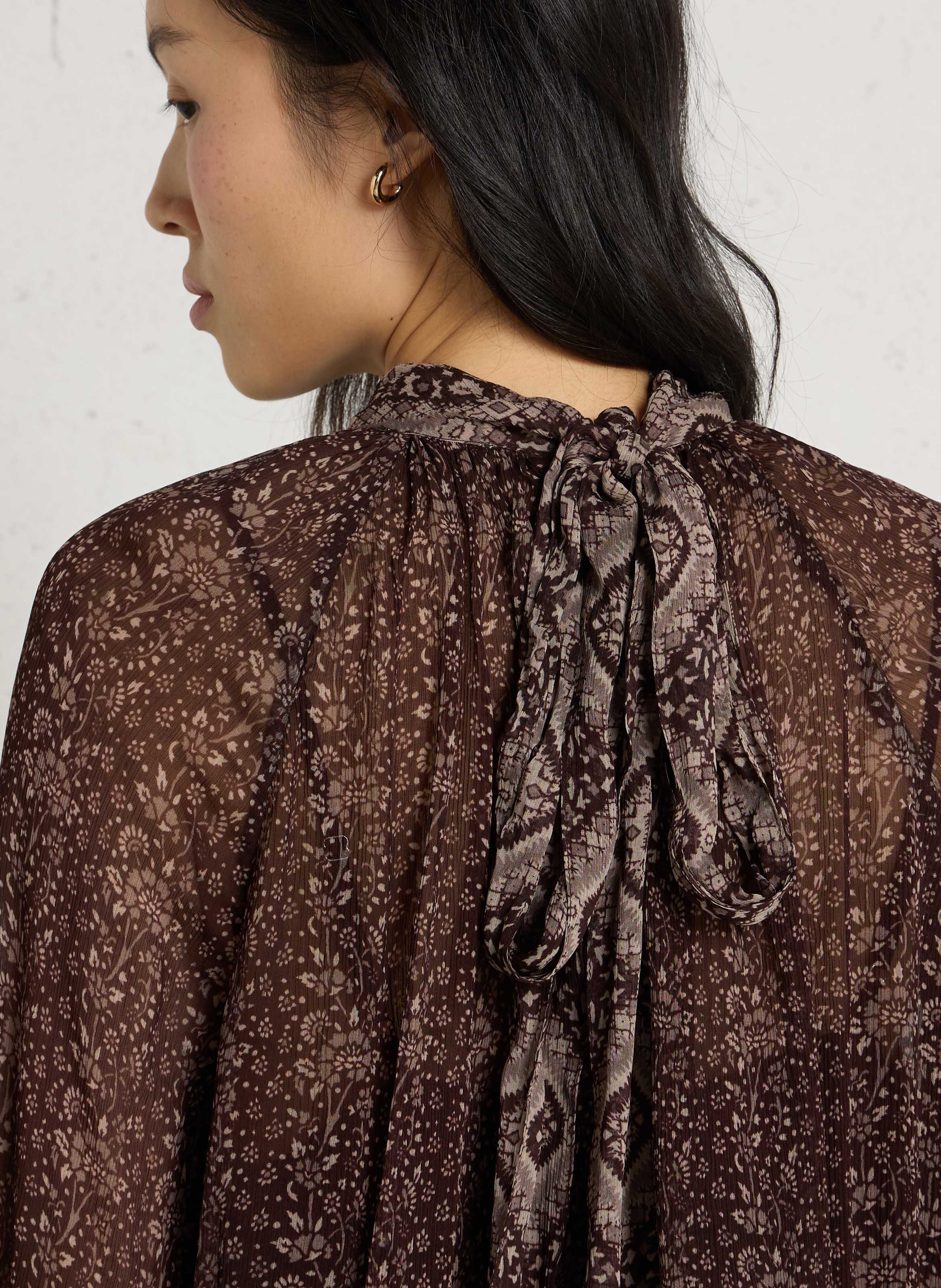 Gedrukte blouse met strikkenkraag PETITE MENDIGOTE Bruin