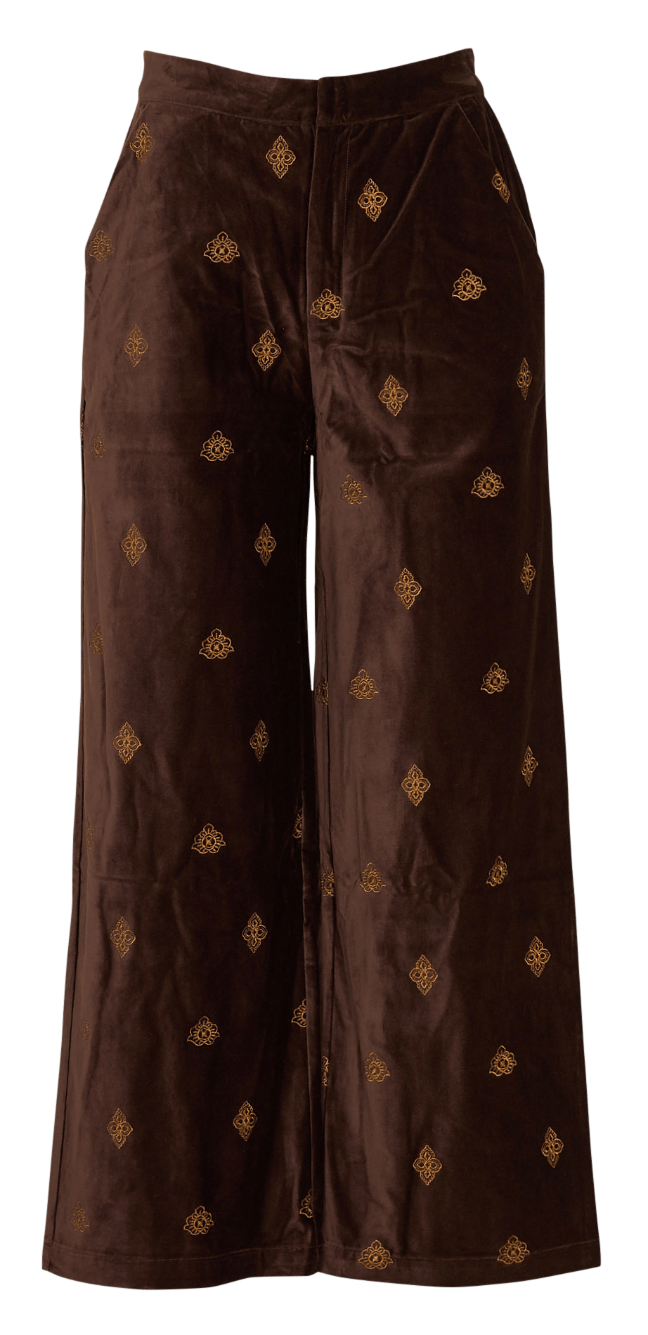 Gerade geschnittene Hose aus besticktem Baumwollsamt LA PETITE ETOILE Braun