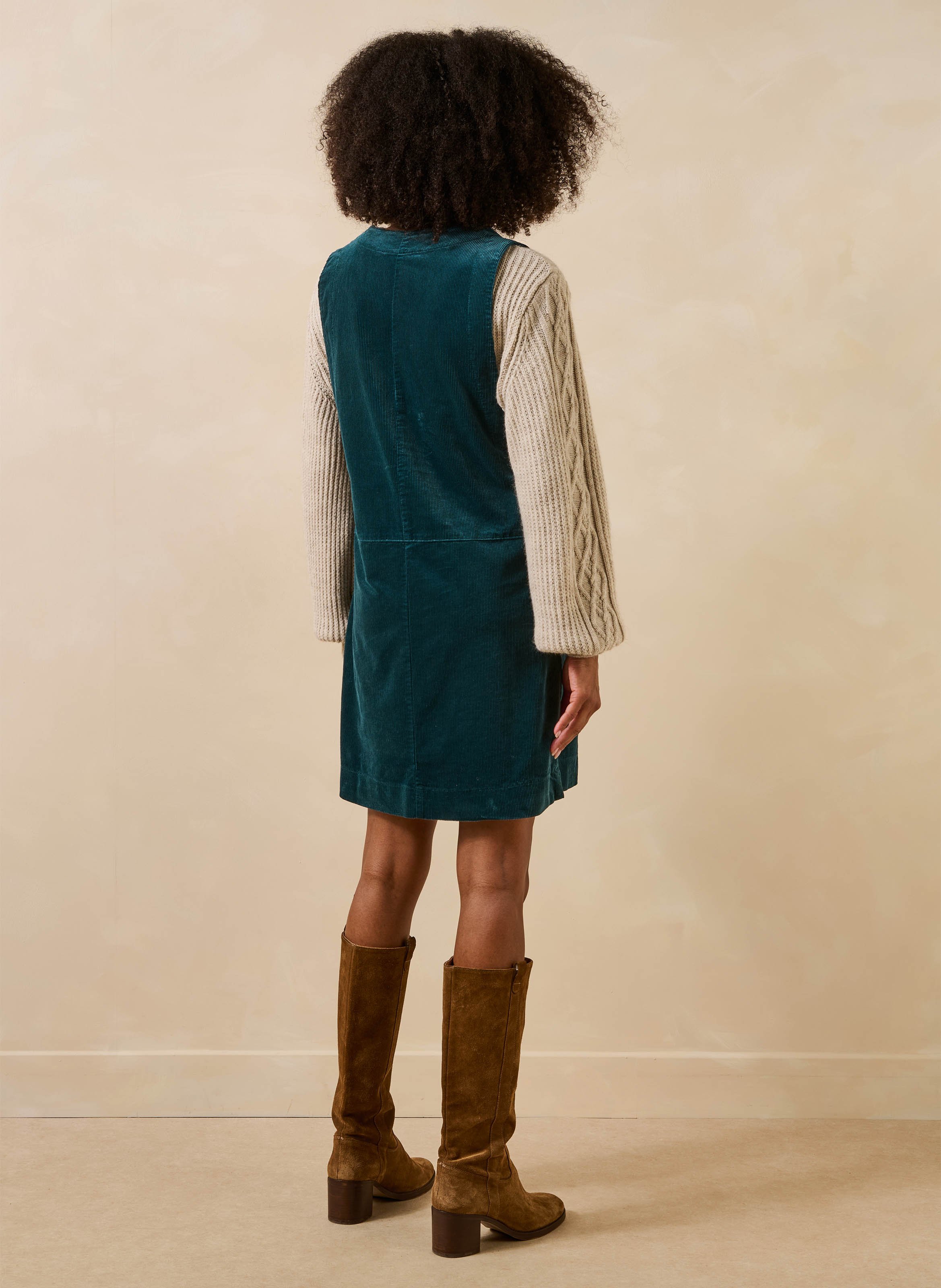 Robe courte col V côtelé en coton mélangé LA FEE MARABOUTEE Bleu