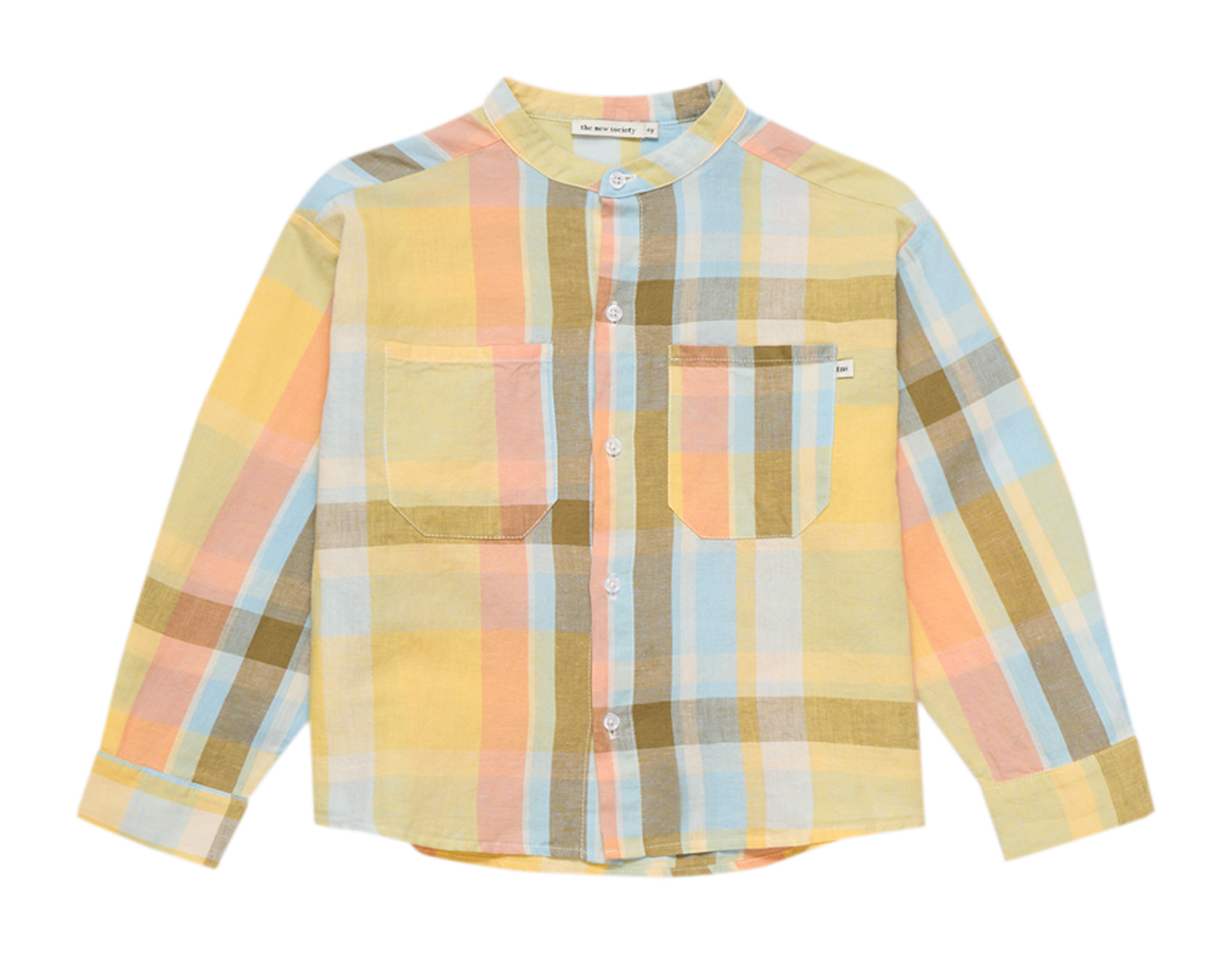 Gerade geschnittenes Hemd aus Baumwoll-Mix mit Mao-Kragen THE NEW SOCIETY Mehrfarbig