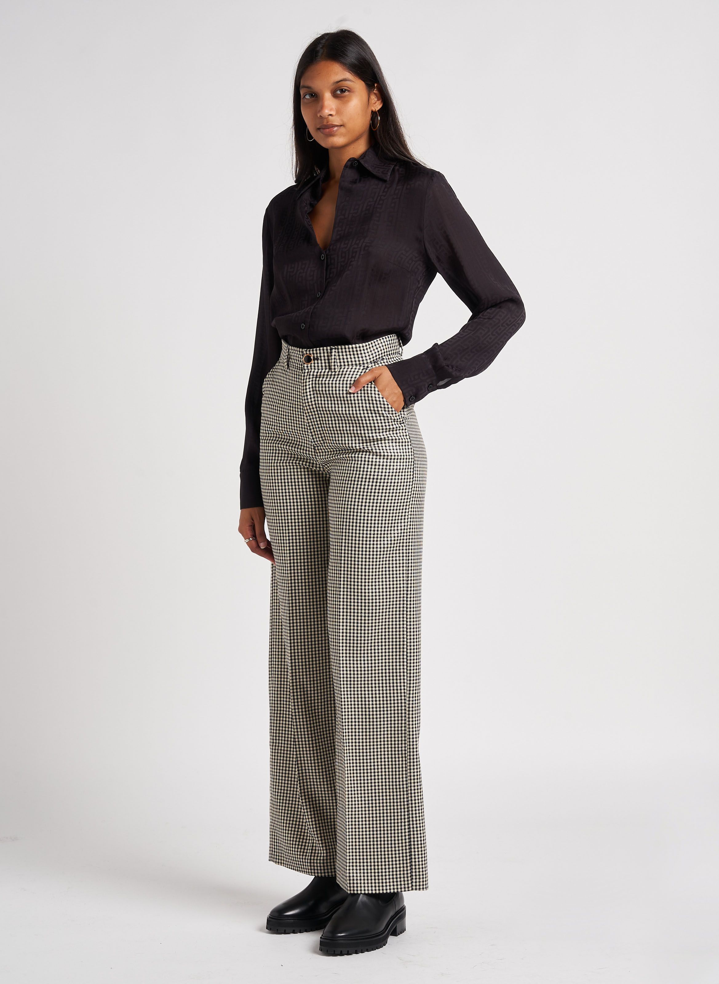 Jersey Checked Wide Leg Trousers | M&S US