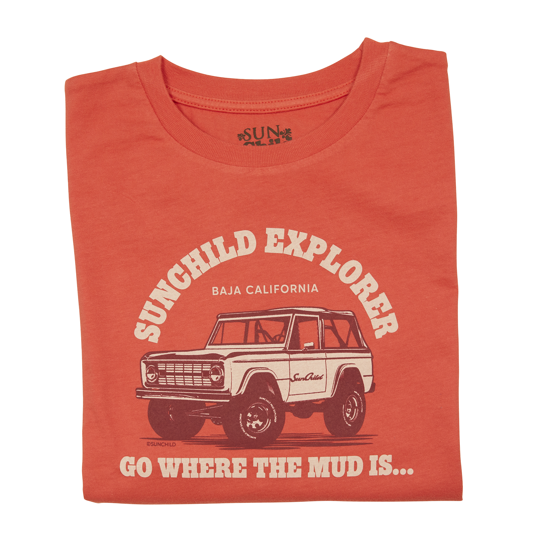 Tee-shirt col rond droit en coton sérigraphié SUNCHILD Rouge