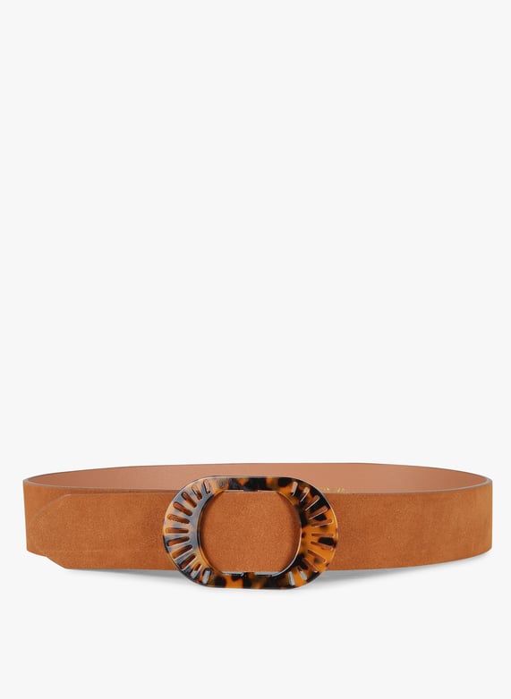 Ceinture en cuir velours Melina Cognac Pieces Femme Place des