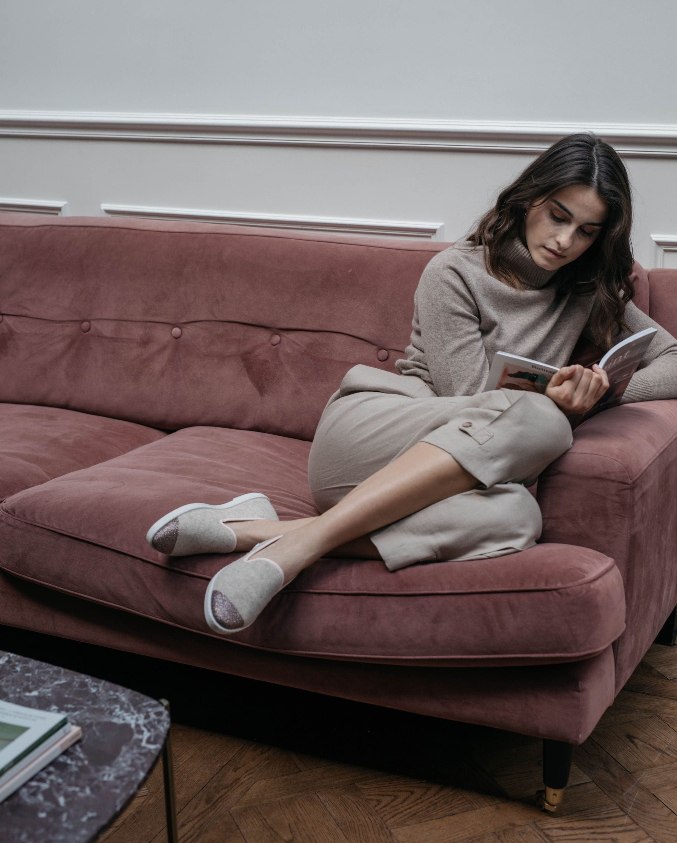 Women's wool slipper, beige with multicolored sequins ANGARDE Beige