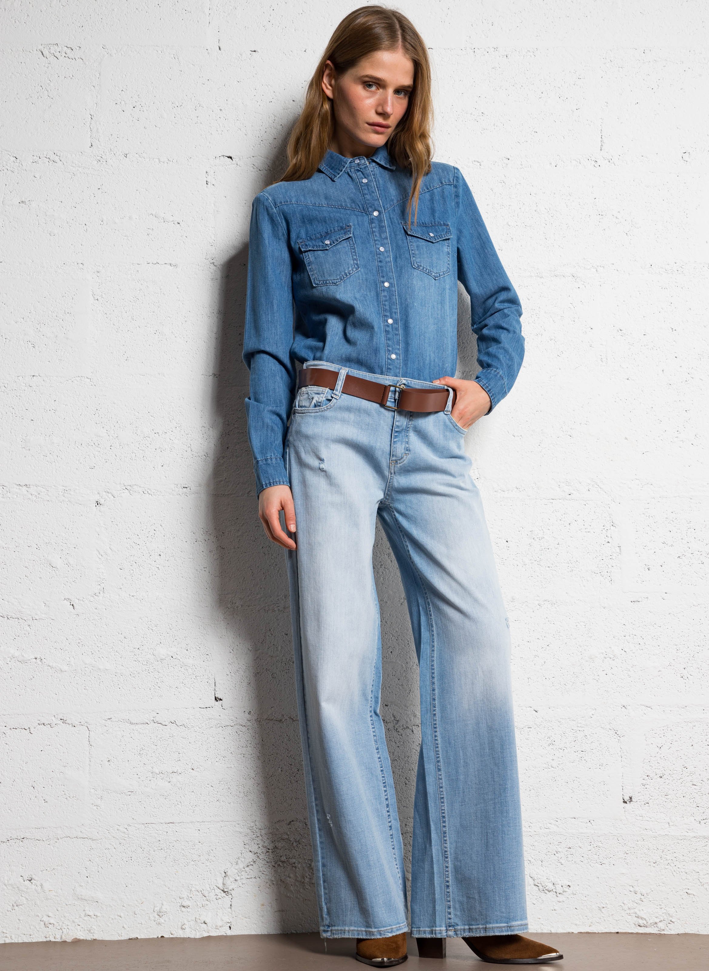 Rechte spijkerblouse met knoopsluiting PLEASE Blauw