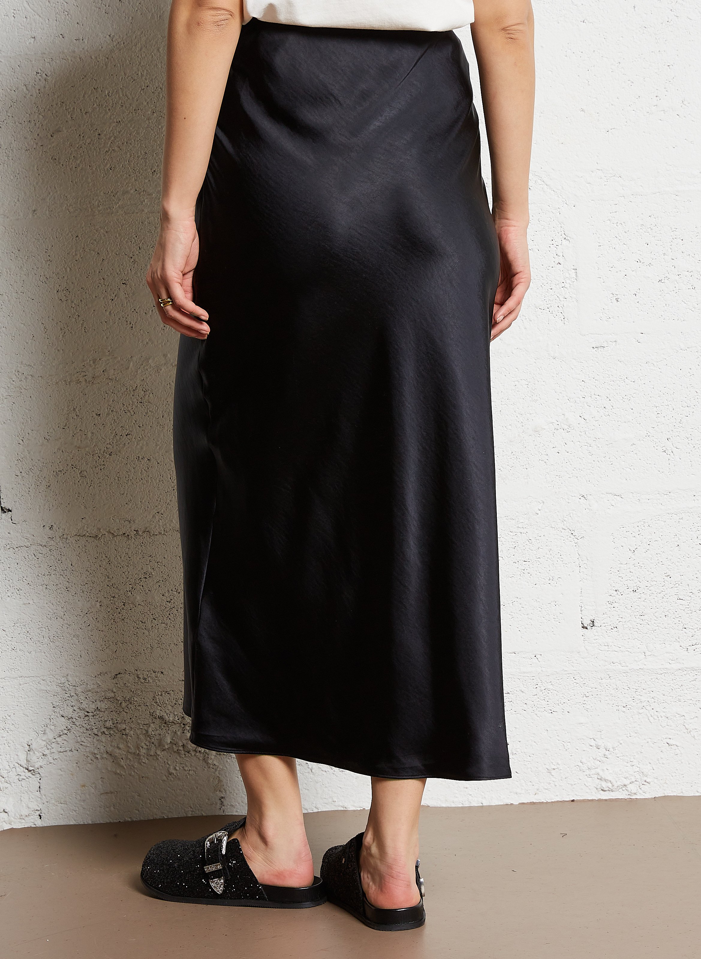 Flared Satin Maxi Skirt IKKS Black