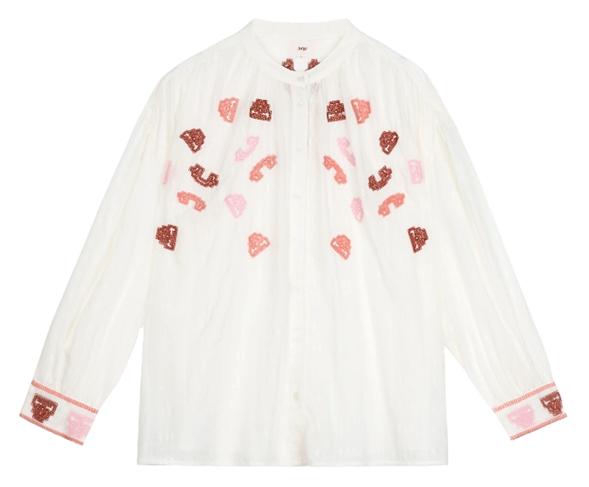 Straight embroidered cotton shirt AN'GE Beige