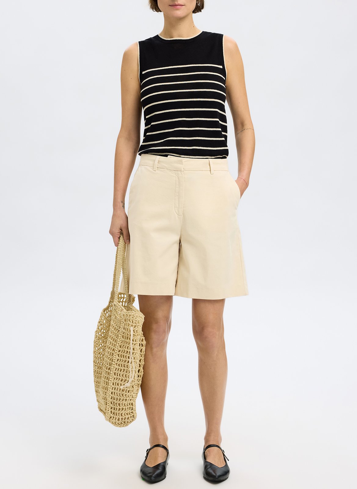 Gerade geschnittene Shorts aus Bio-Baumwoll-Mix SELECTED Beige